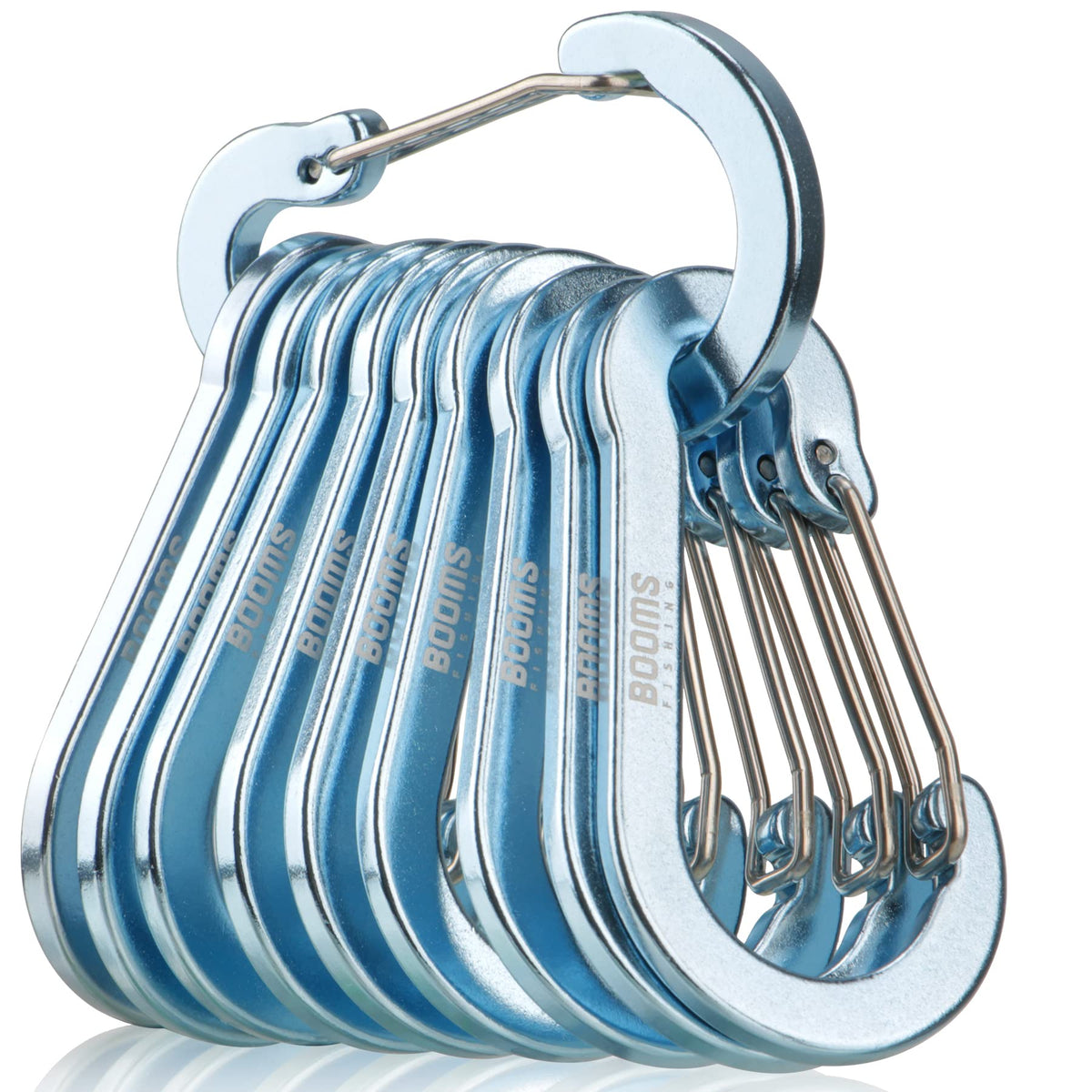 Booms Fishing CC5 Multi-Use Carabiner Clips, 10 Pack 2.7" Small Caribeener Clips, Mini Keychain Caribeaner Clip, Aluminum D Ring Carabiners, Blue