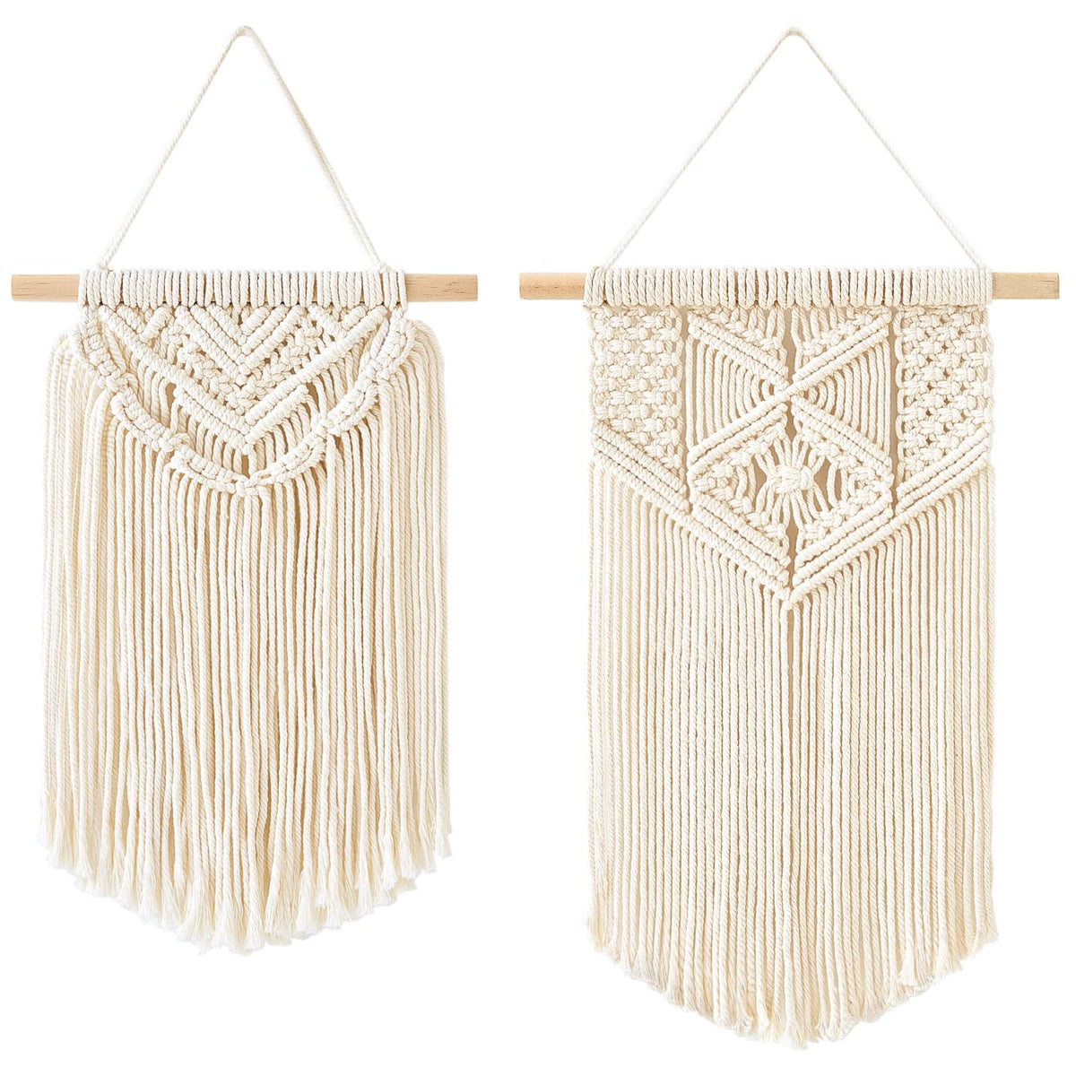 Mkono 2 Pcs Macrame Wall Hanging Boho Wall Art Decor Woven Chic Bohemian Room Decor for Bedroom Nursery Living Room Dorm Apartment, Small Size 13" L x 10" W and 16" L x 10" W