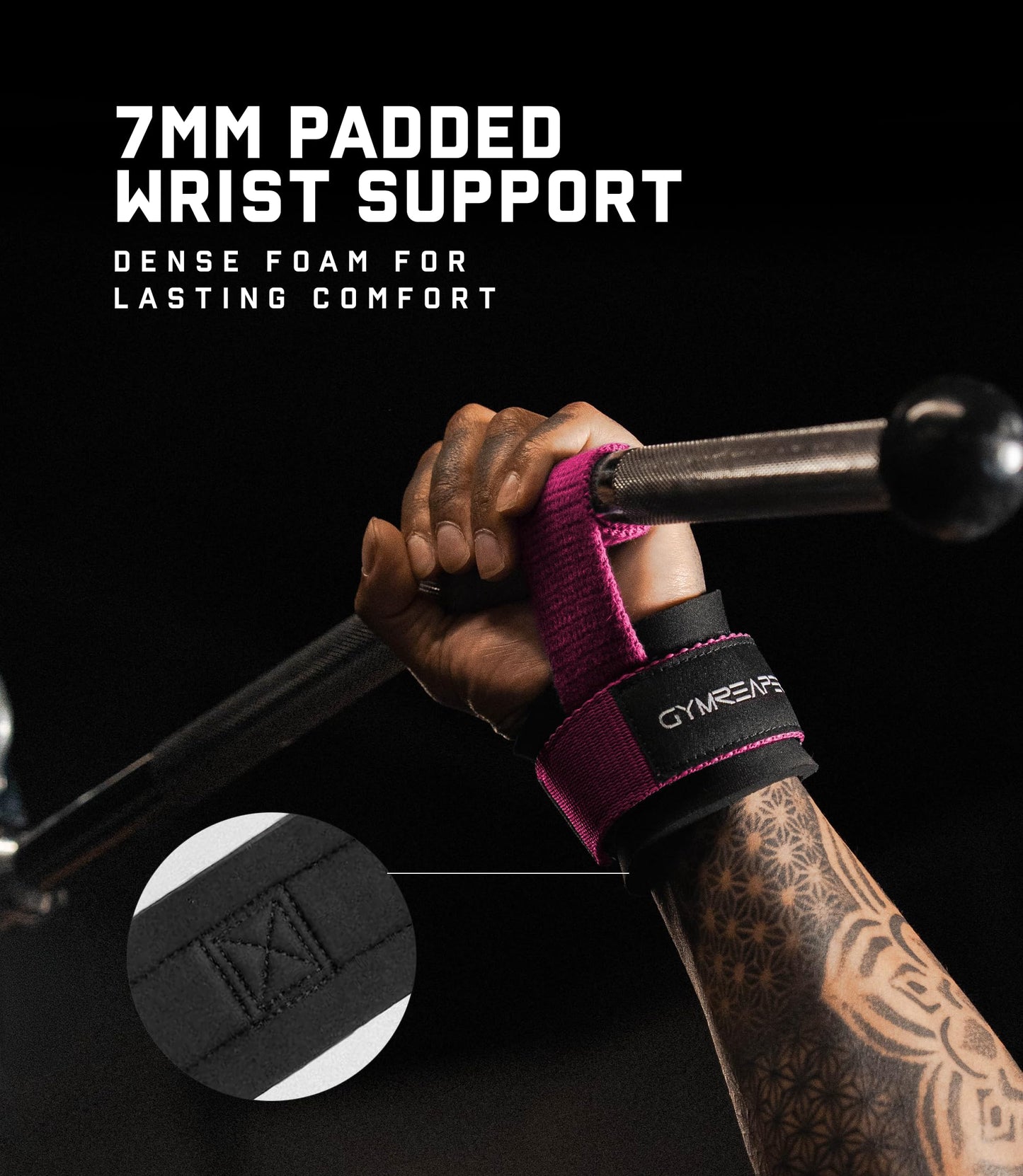 Gymreapers Weight Lifting Straps With Dowel - Wrist Straps for Weightlifting - Workout Deadlift Wrist Weights - Reinforced Stitching & Padded Fit Gym Accessories for Strength & Gym Hand Grip (Pink)