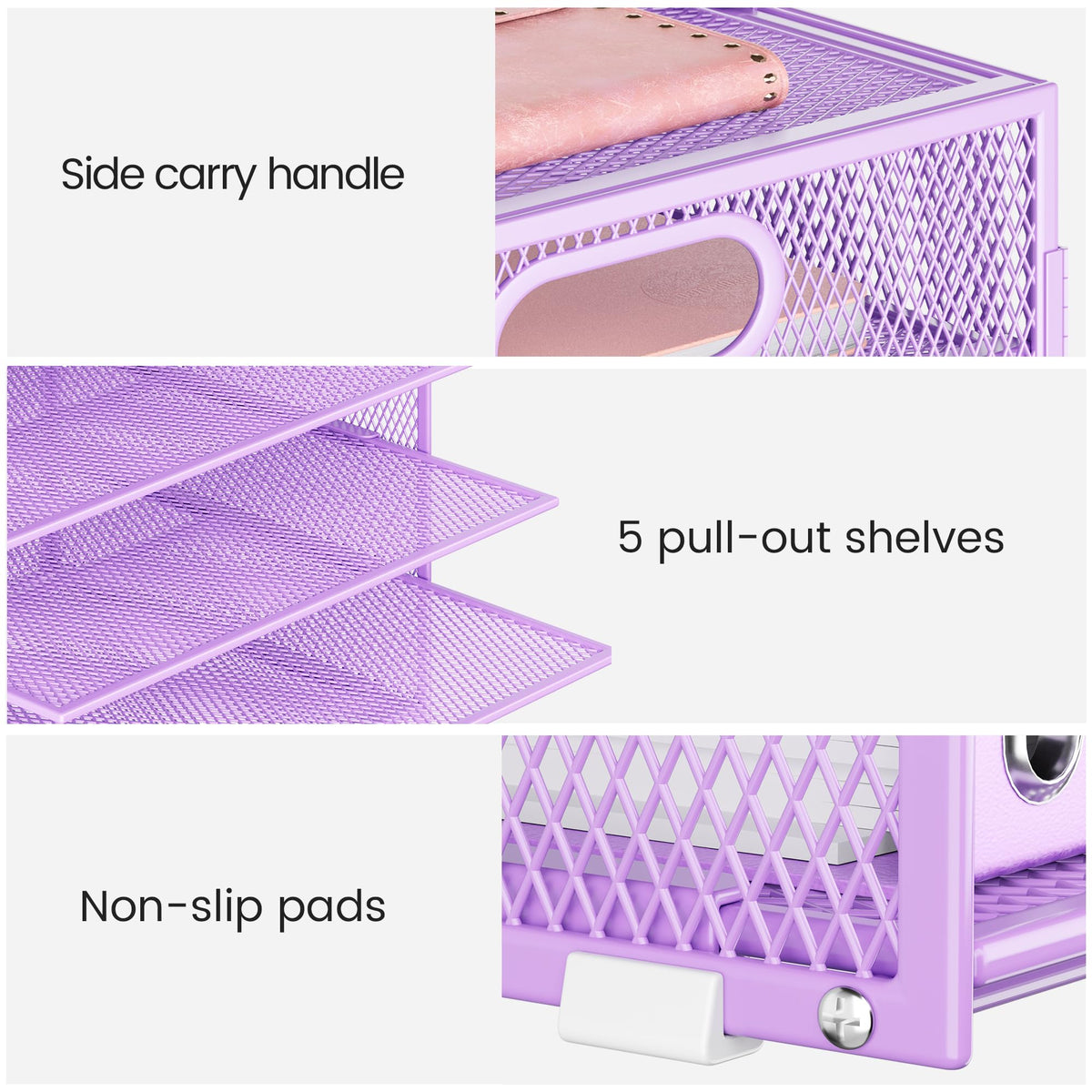 Lavatino 2 Pack 8-Tier Office Desk File Organizer, Letter Tray Paper Organizer with Handle, Including 5 Adjustable Slide Trays for Organizing Desk Workspace Accessories and Supplies (Purple Mesh)