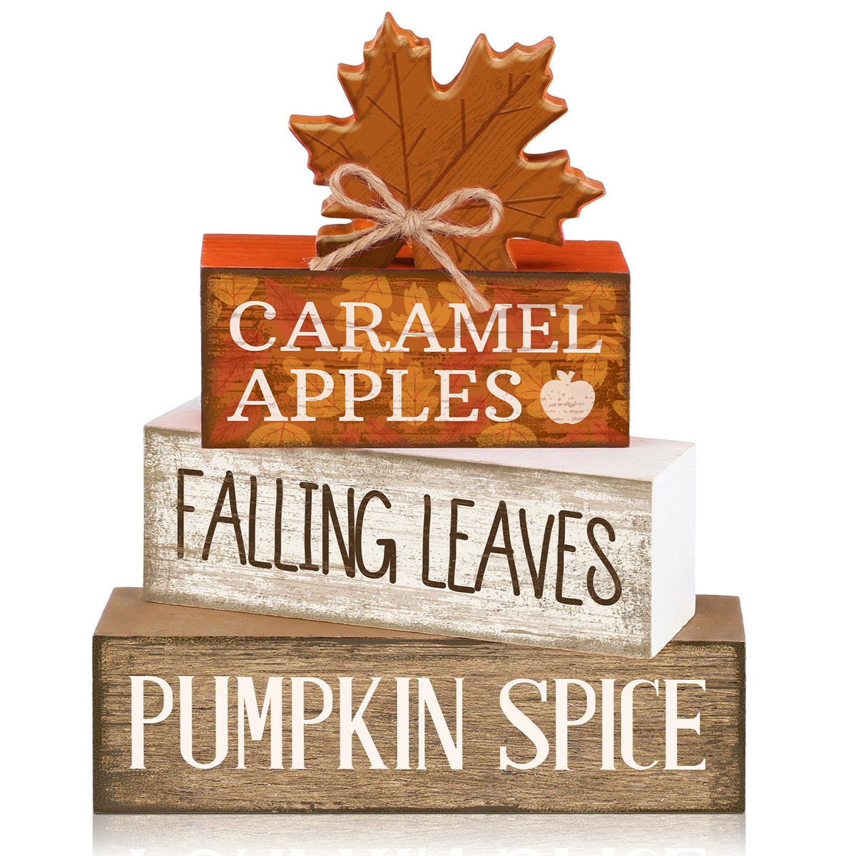 Moucuny 4 Pcs Fall Decor Wooden Maple Leaf Decoration Thanksgiving Tiered Tray Decor Rustic Wooden Maple Leaf Block Signs Thanksgiving Table Centerpiece Farmhouse for Autumn Harvest Party Kitchen Home
