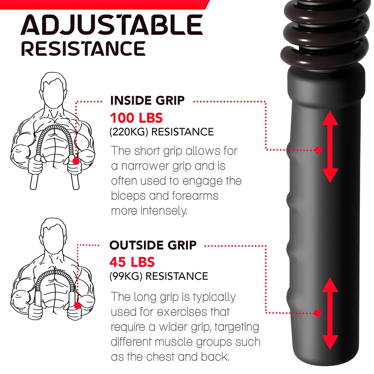 Zenooze Power Twister Bar, Chest Exerciser for Men, The Ultimate Upper Body Chest Workout Equipment for Strengthening Your Chest, Shoulders, Forearms, Biceps, and Arms Barra para Hacer Ejercicio