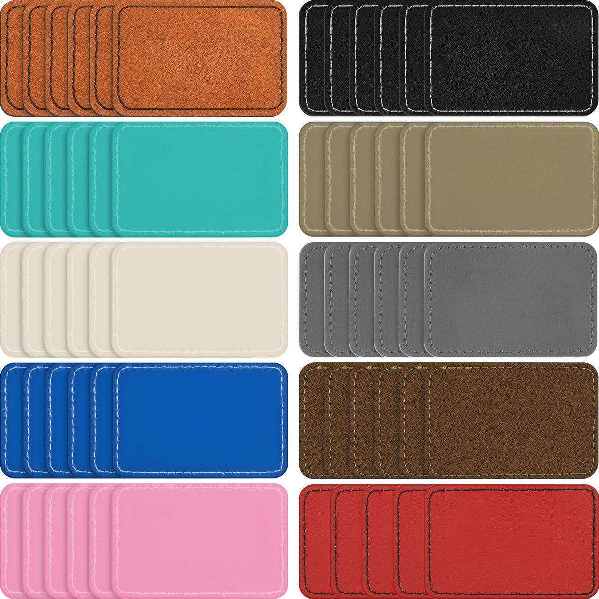 Dunzy 60 Pcs Leather Hat Patches Blank Leatherette Hat Patch with Adhesive Rectangle Laserable Leatherette Patch for Hats Custom Fabric Sew Laser Engraving DIY(Multicolor,3 x 2 Inch)