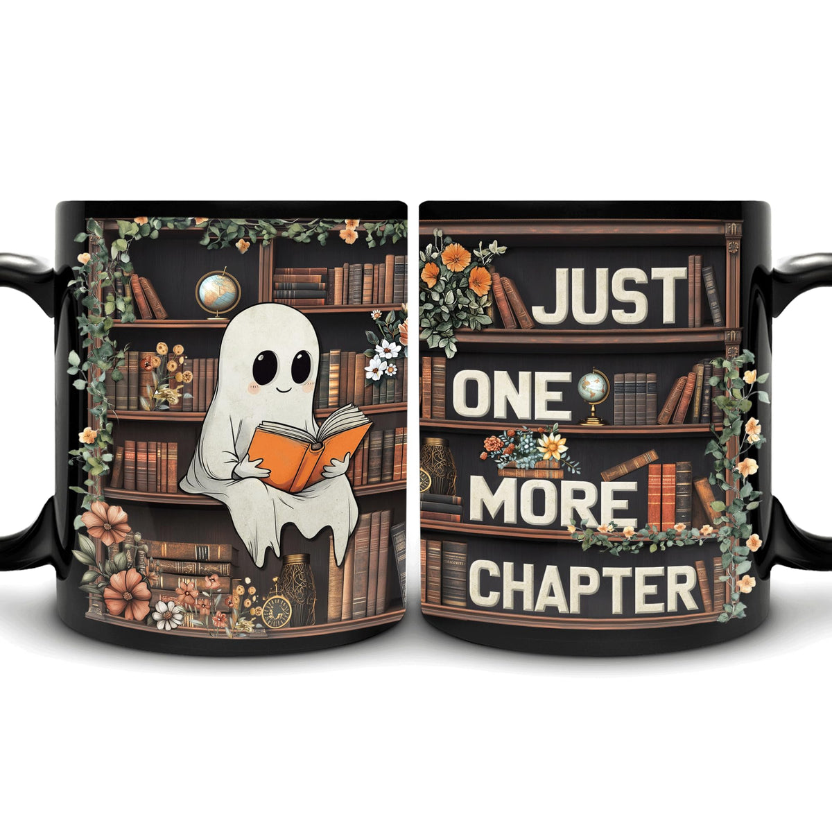Hyturtle Cute Ghost Reading Mug Gifts on Birthday Halloween for Book Lovers