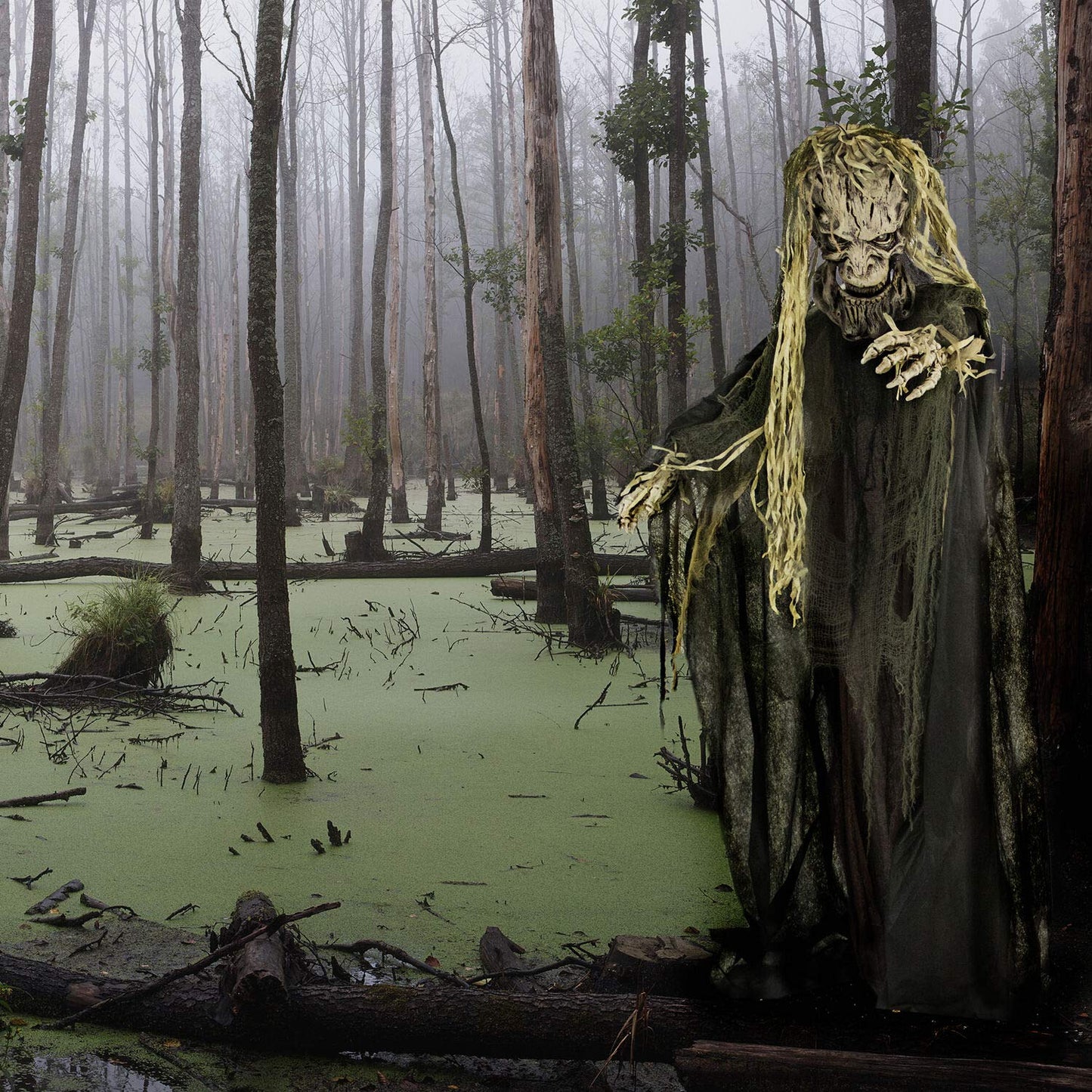 Haunted Hill Farm Life-Size Scary Talking Tree Man Halloween Animatronic with Touch Activated Lights and Sound, Battery Operated Indoor or Covered Outdoor Halloween Decorations, Creepy Fright Props