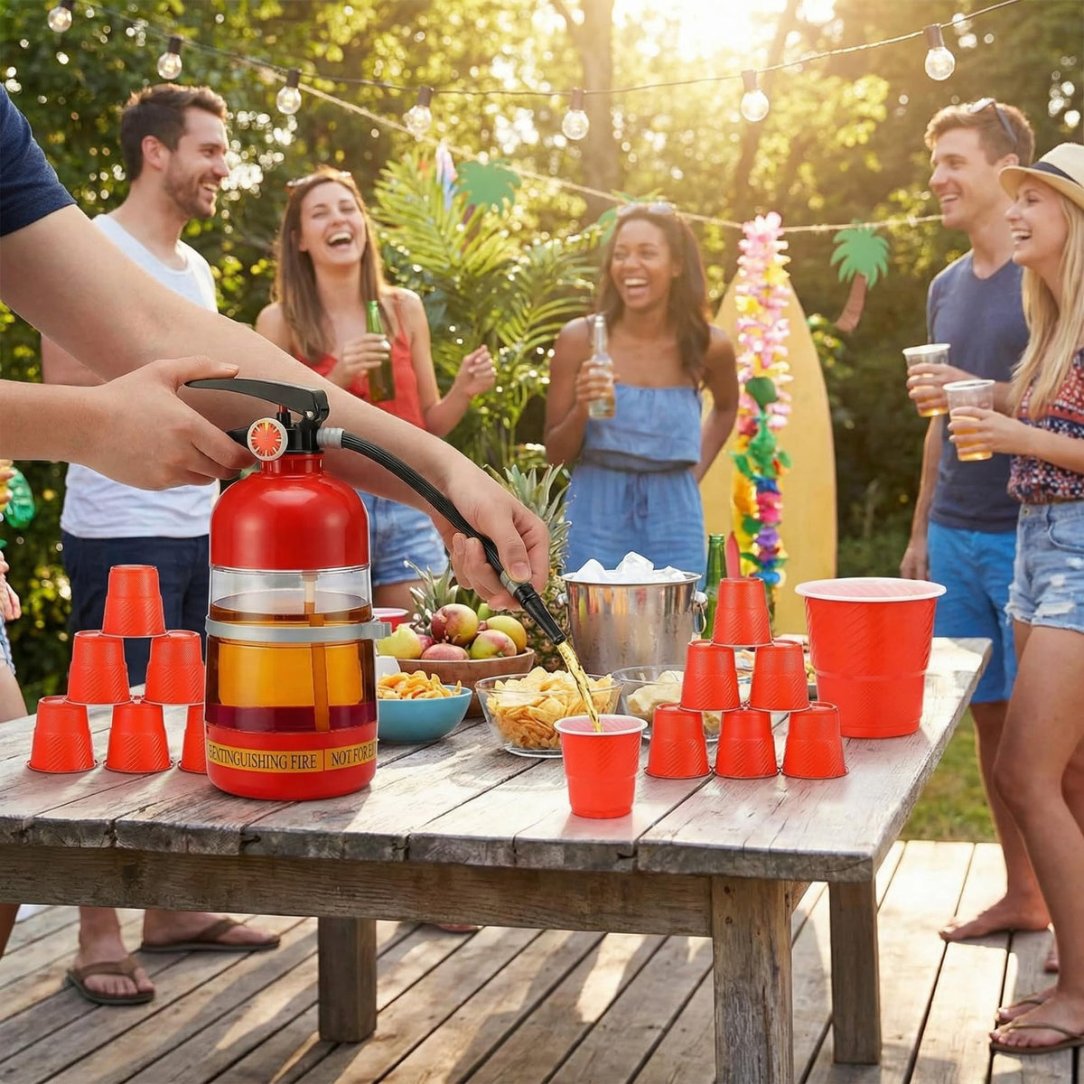 Potchen 2l/70oz Liquor Drink Dispensers Fire Extinguisher with 12 Cups Firefighter Firetruck Party Supplies Anything But a Cup Party Decoration Beverage Alcohol Dispenser Pump Gifts for Man Father Day