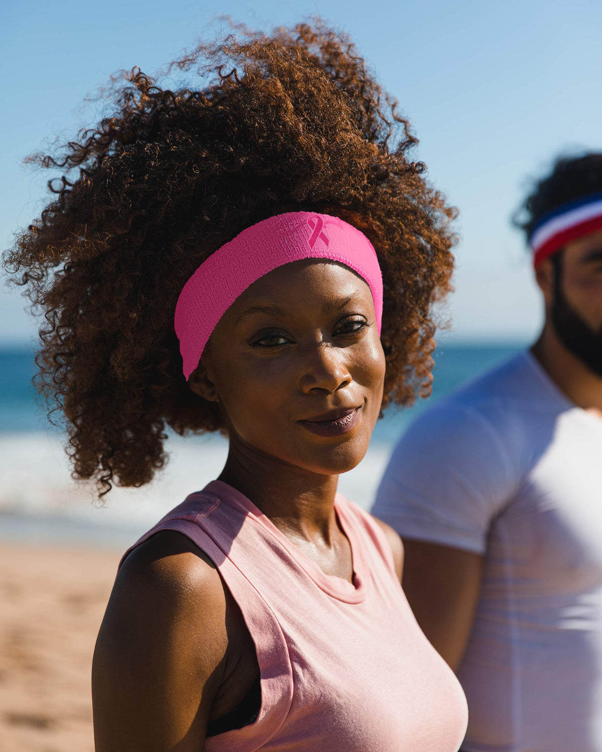 Suddora Workout Headband for Men and Women, Moisture-Wicking Athletic Sweatband, Lightweight Cotton Terry Cloth Bands for Basketball, Tennis, Football, Gym, Running, Cosplay & Costumes (Pink Ribbon)