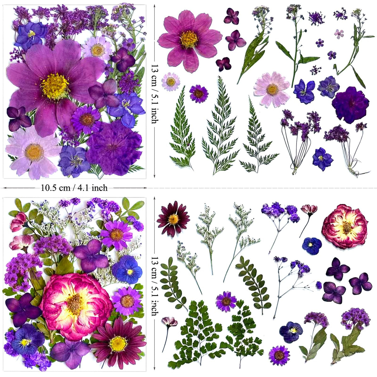 LUCISKY 132Pcs Purple Pressed Dried Flowers and Butterfly for Resin Molds, Real Natural Bulk Dry Floral Leaves Stickers for DIY Art Crafts, Jewelry, Candle, Soap Crafts Making
