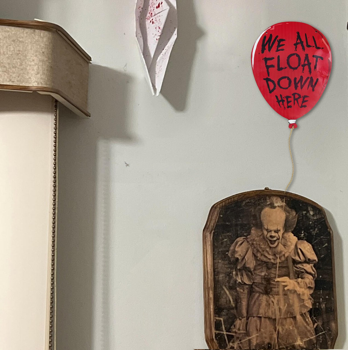 Flinelife We All Float Down Here Horror Decor,16x12,The Clown Balloon Hanging Sign - Perfect For Horror Movie Fans