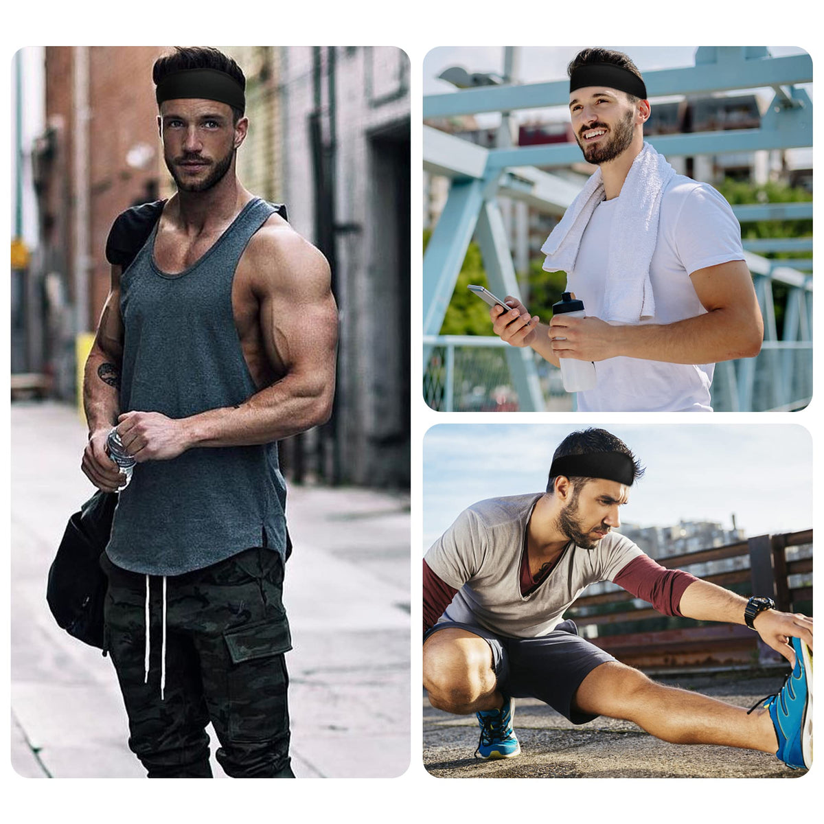 5 Pack Sports Headband for Men, Thin Breathable Design, Reused & Washed Mens Headband Sweat Bands for Running Yoga Football Fitness Workout