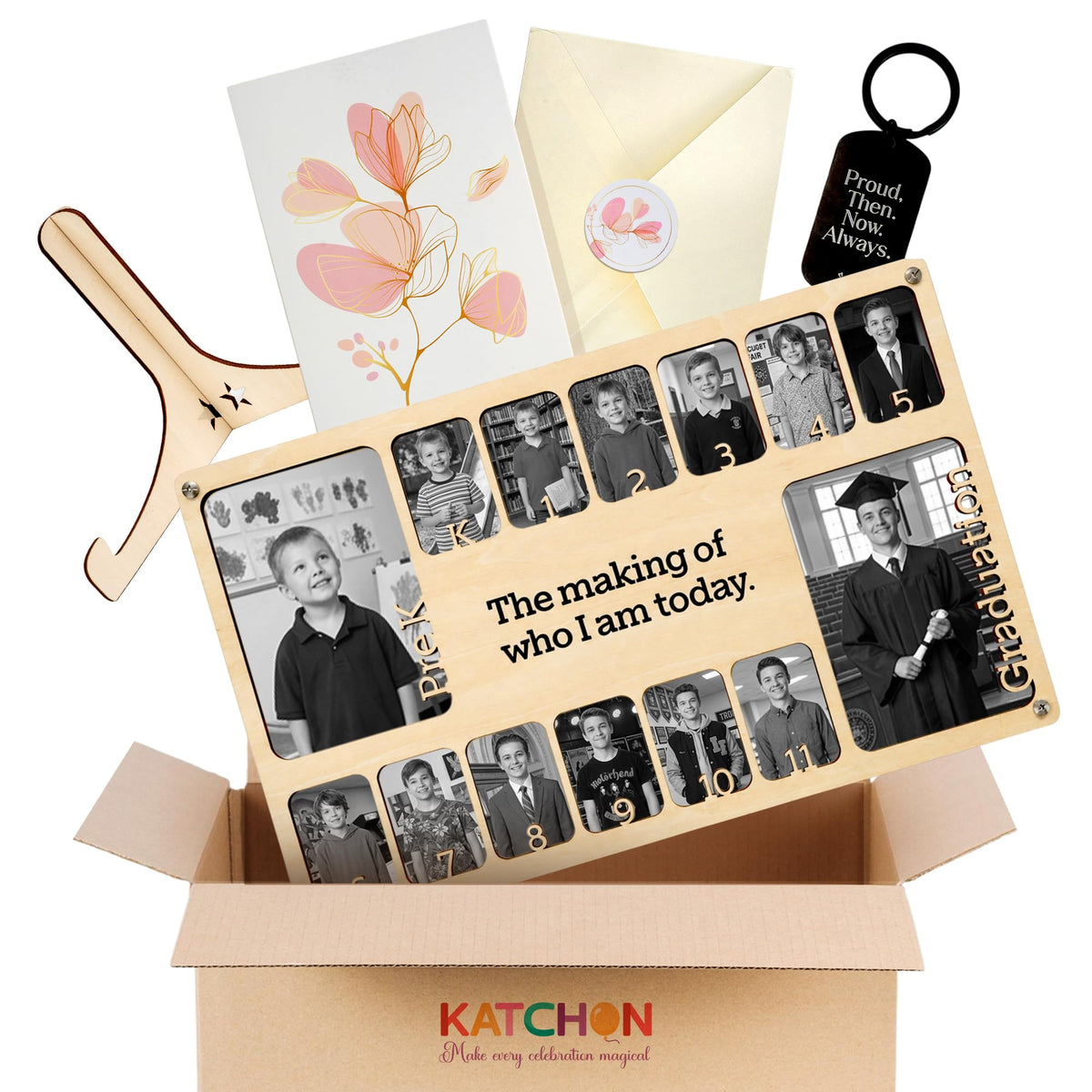 KatchOn School Years Picture Frame Pre-K to 12 Graduation Gift Kit for Class of 2026, Graduation Picture Display, Graduation Photo Banner Collage with Gift Card and Inspirational Keychain