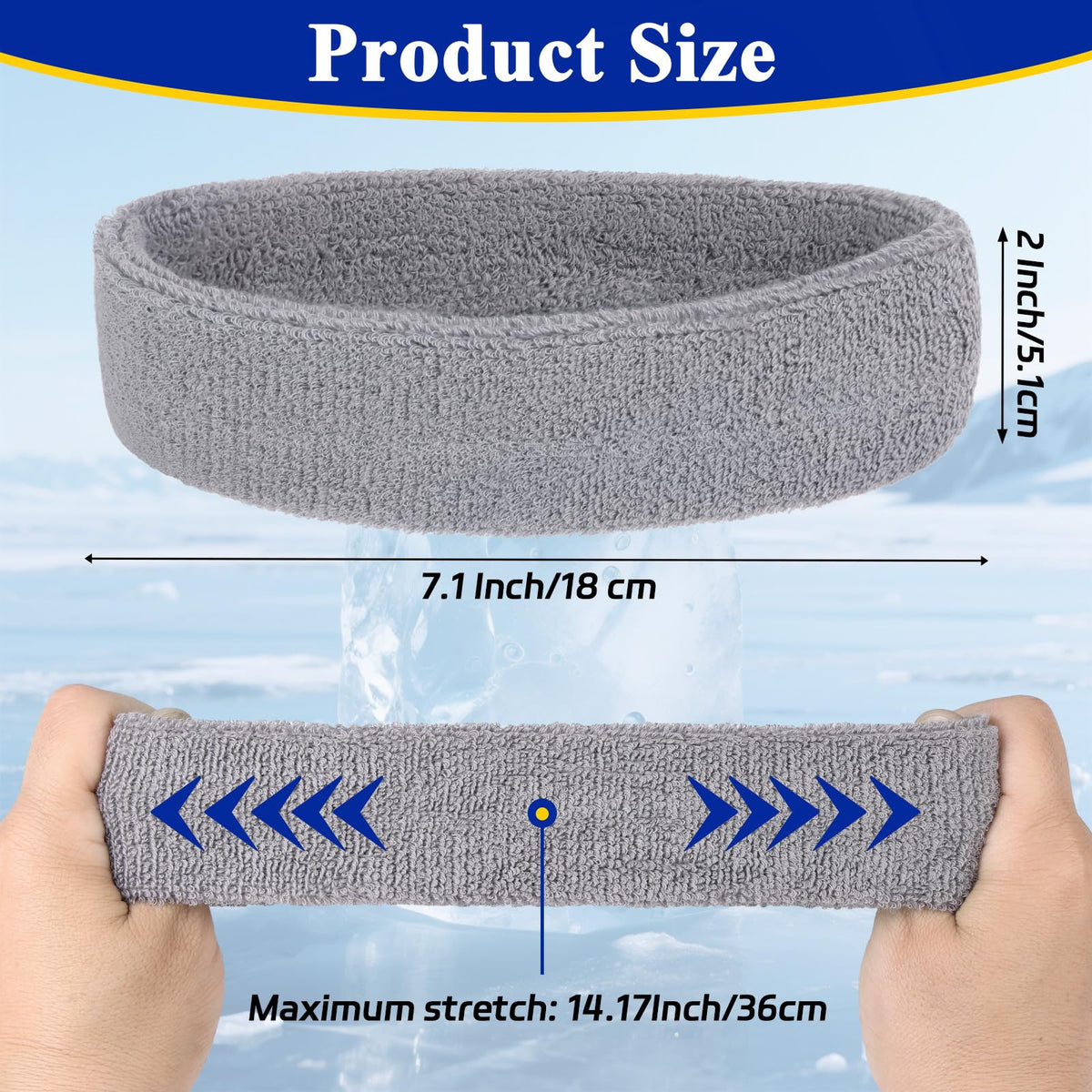 Sweatbands Sports Headbands for Men & Women Terry Cloth Moisture Wicking Cotton Sports Sweatband for Working Out, Athletic Exercise, Basketball, Football, Cycling (Gray)