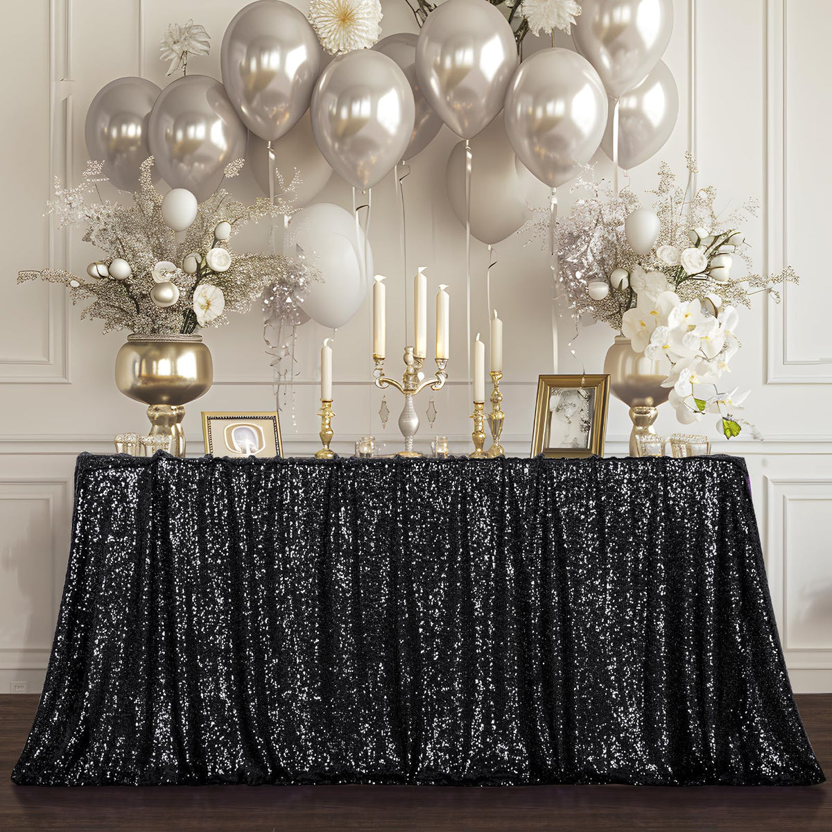 Poise3EHome Black Sequin Tablecloth,60×102 Inch Rectangle Sparkly Fabric Table Cloth for Halloween Birthday Wedding Party Holiday Decoration