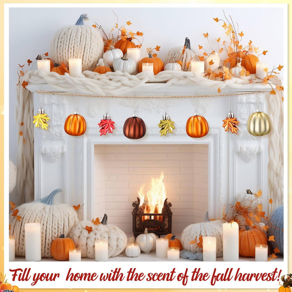 Vercraft 54 Pcs Fall Hanging Ornaments for Tree Pumpkin Maple Leaves Ornaments Plastic Hanging Pendant Autumn Decorations for Table Fireplace Christmas Tree Party Supplies