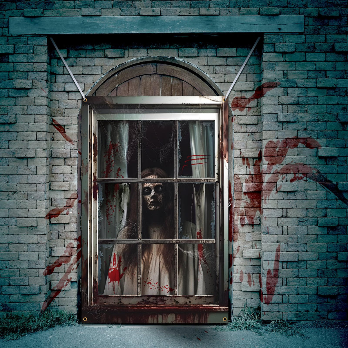 Newwiee 2 Pcs Scary Halloween Curtain Window Silhouette Cover Decoration Theme Poster for Indoor Outdoor Party Wall Door(Blood Ghost)