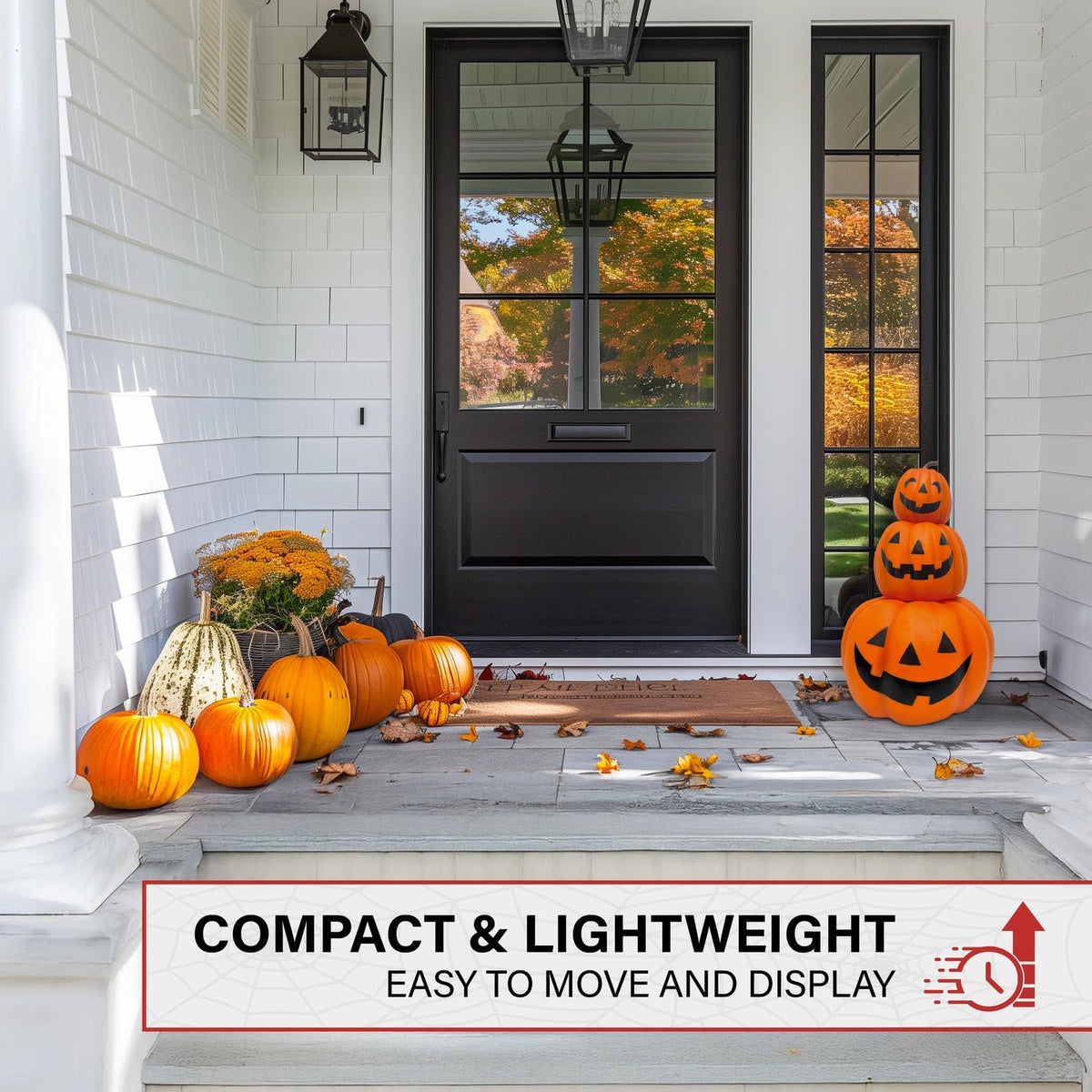 Haunted Hill Farm 2-Ft 3 Stacking Pumpkins Blow Mold, Light Up Halloween Decoration & Prop, Indoor Pumpkin Décor for Haunted House, Apartment, Home & Office