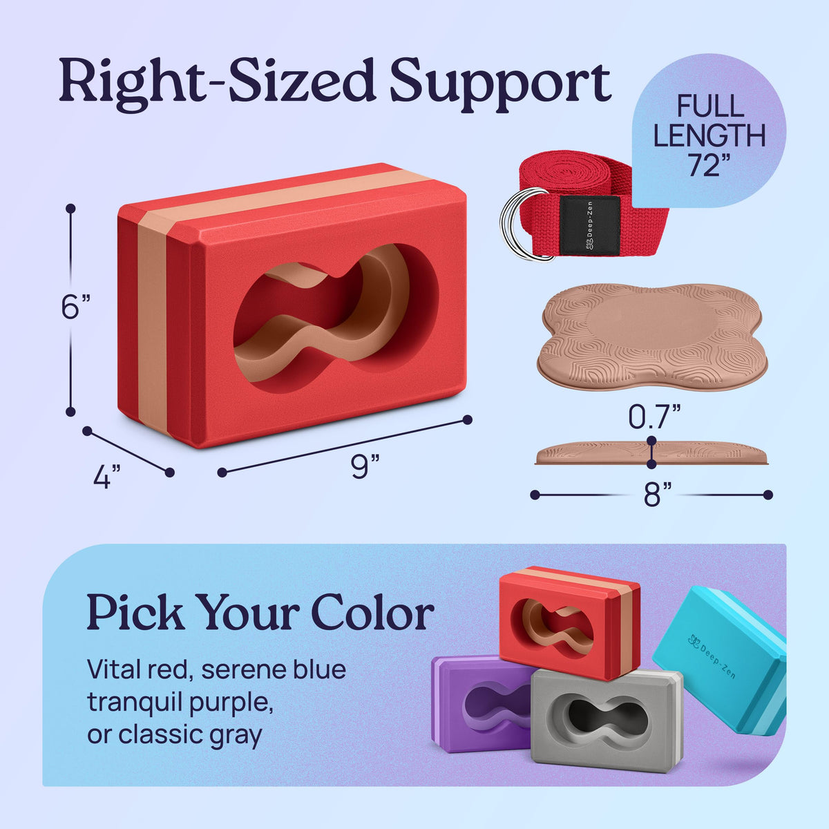 Deep-Zen® Yoga Blocks Wrist Support; Yoga Blocks 2 Pack with Knee Pads and Strap to Put Less Weight on Wrists; Durable, Versatile Yoga Brick Exercise Block Set, Blocks Yoga (Red)