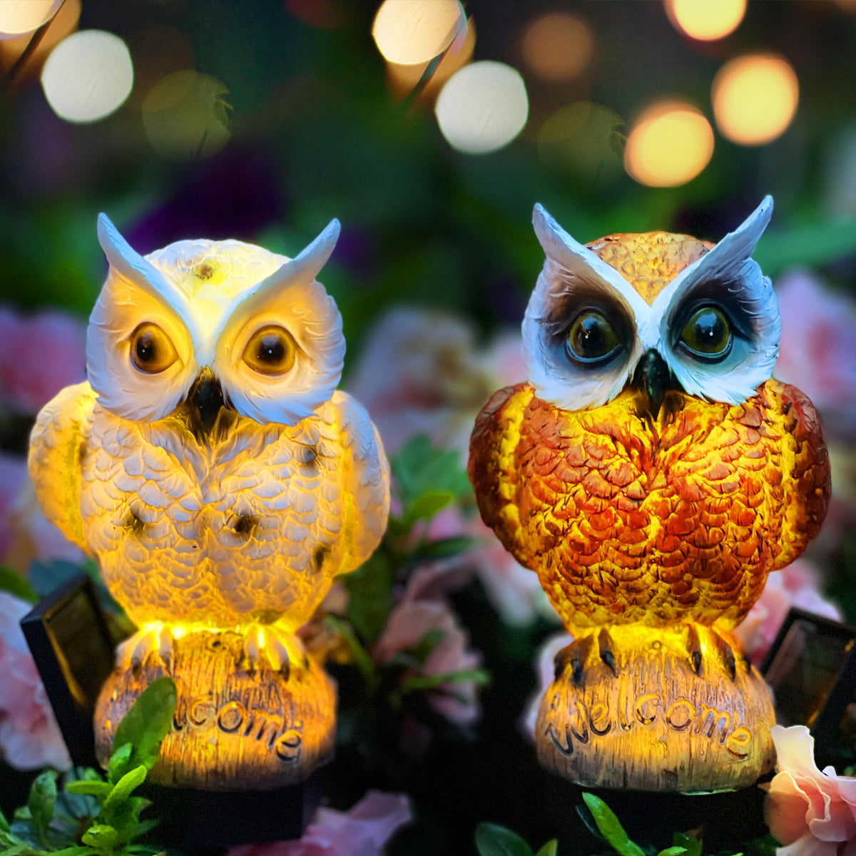 SmilingTown Solar Owl Garden Lights - Outdoor Owl Decorative Stake Light Waterproof for Yard Patio Pathway Lawn Ornaments Garden Decorations Gifts (2 Packs)
