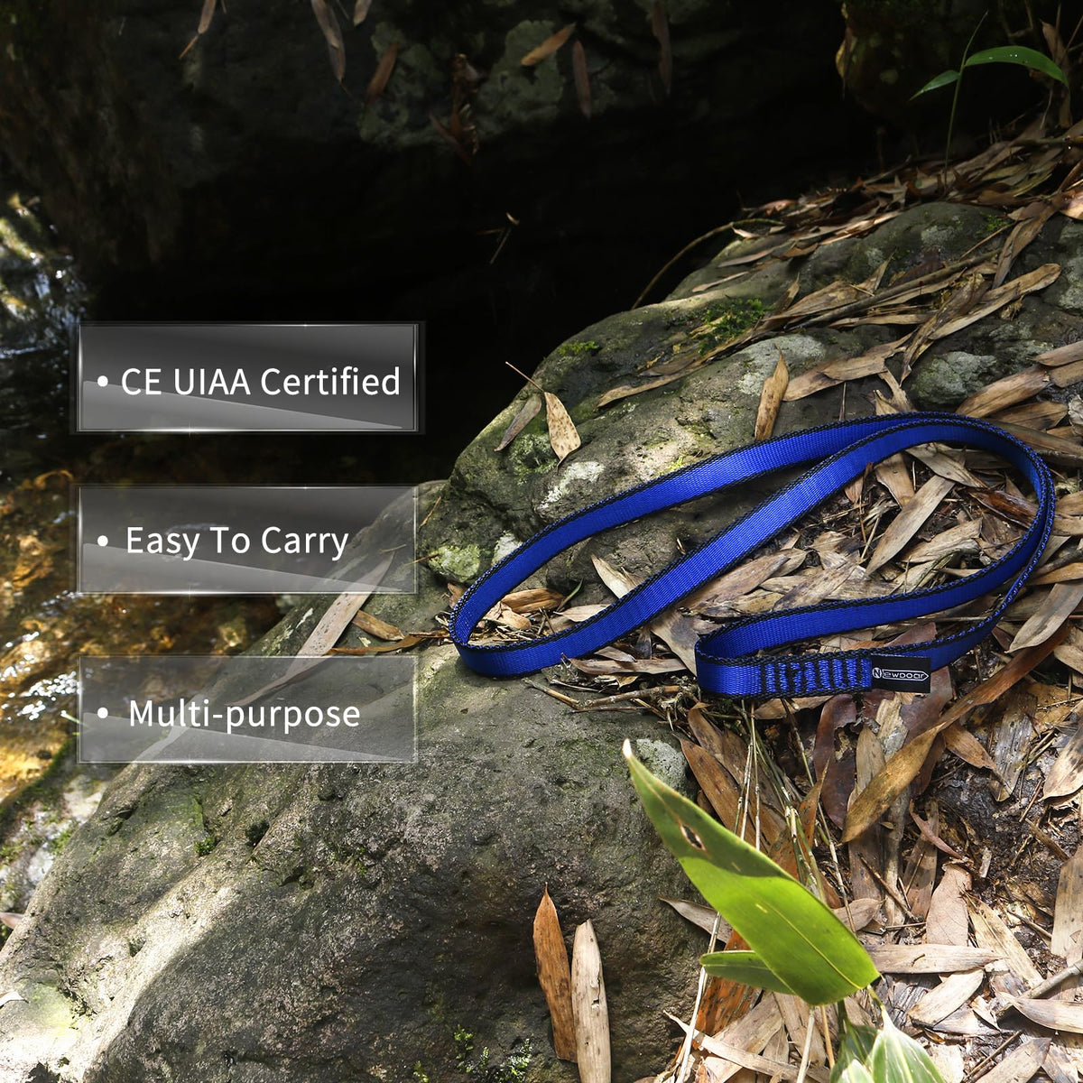 NewDoar 16mm Climbing Sling UIAA CE Certified,23KN EN566 Certified,Climbing Utility Cord Rock Climbing,Creating Anchors System,Rappelling Gear,Perfect for Tree Work(Blue 48" 1pcs)