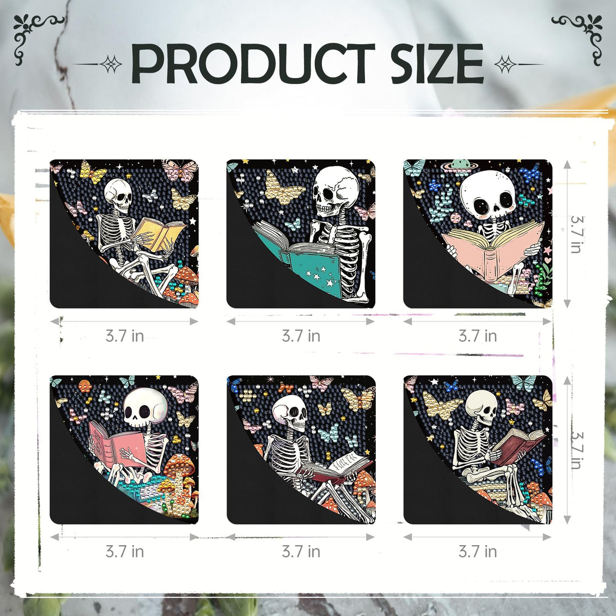 INCOK Skull Diamond Art Bookmarks - 6 Pcs DIY Diamond Painting Corner Bookmarks Kits Double Side Art Craft Supplies Birthday The Day of Dead Gift for Adults Beginners Book Lovers Skull Lovers Mexicans