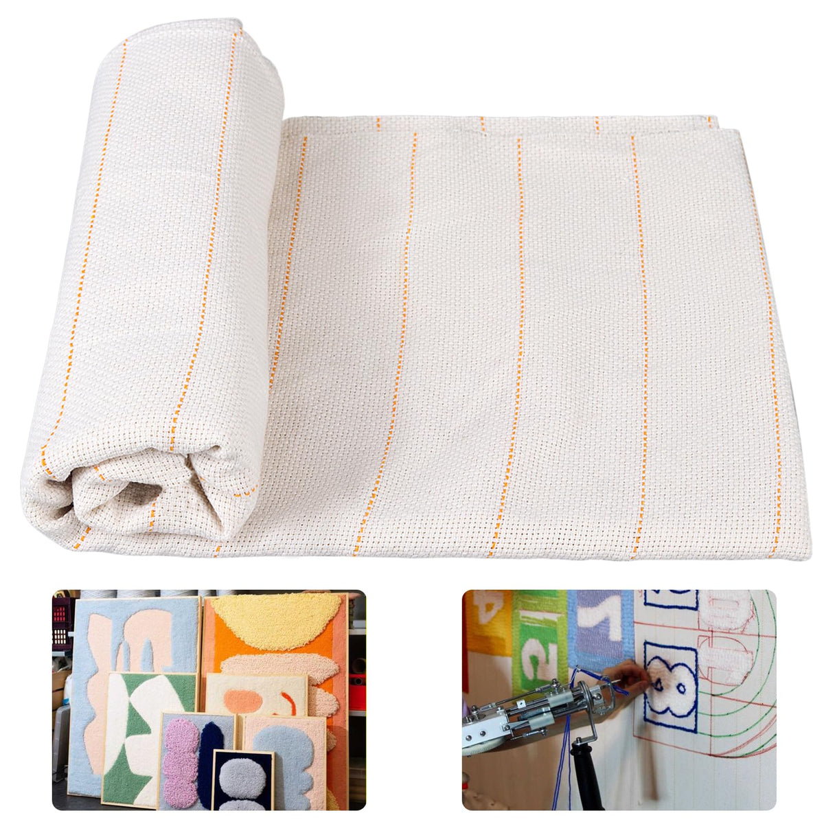 80" x 40" Overlocking Monks Cloth for Punch Needle Rug Tufting Fabric with Marked Lines, Punch Needle Fabric for Gun Rug Tufting and Embroidery,White Punch Needle & Tufting Cloth