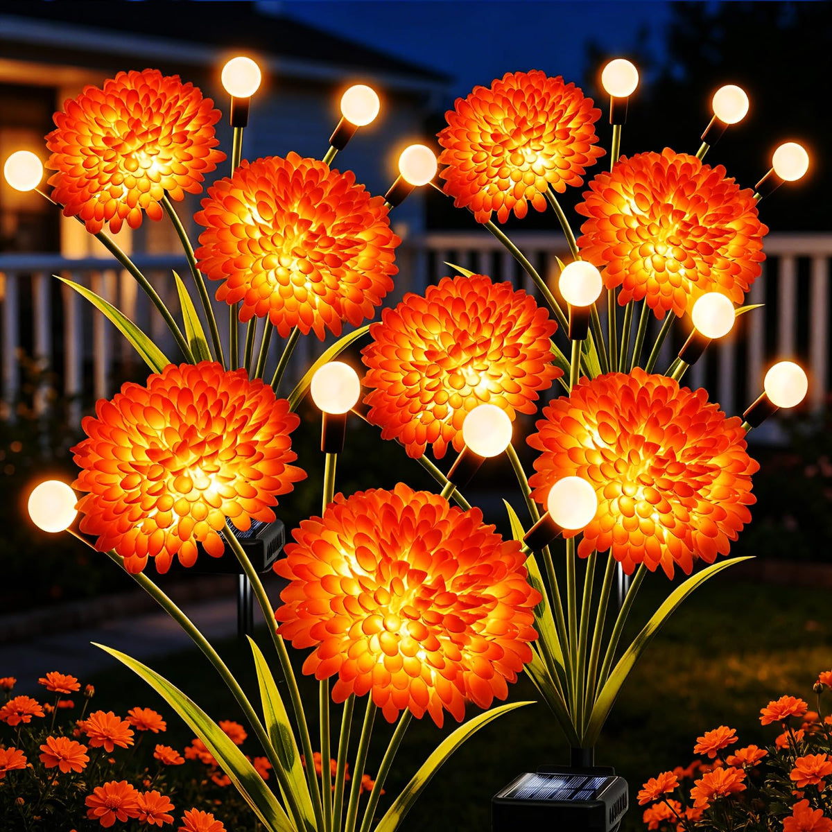 VOOKRY Solar Flowers Outdoor Waterproof, 4 Pack Garden Lights with Swaying Firefly Lights, Flower Light Garden Decor for Yard Patio Pathway Lawn Grave, Gardening Gifts for Women Mother's Day