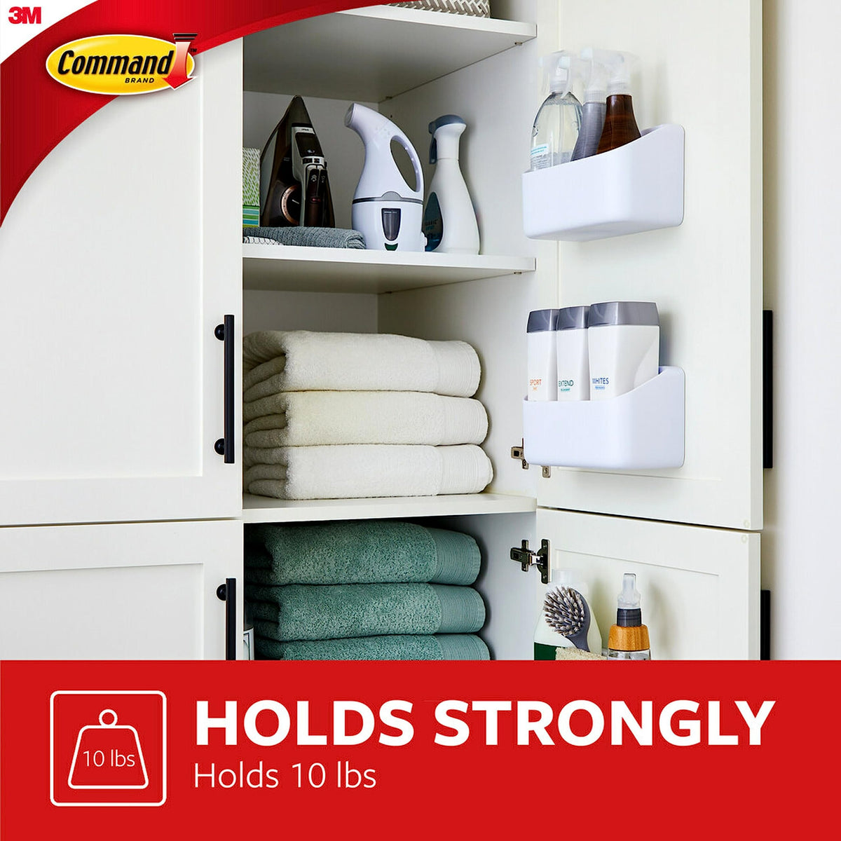 Command 10 Lb Large Organizing Caddy with 4 Strips, 9.91" x 3.38" x 5.15", Heavyweight Damage-Free Hanging for Organizing Cleaning Supplies, Closet, and Pantry
