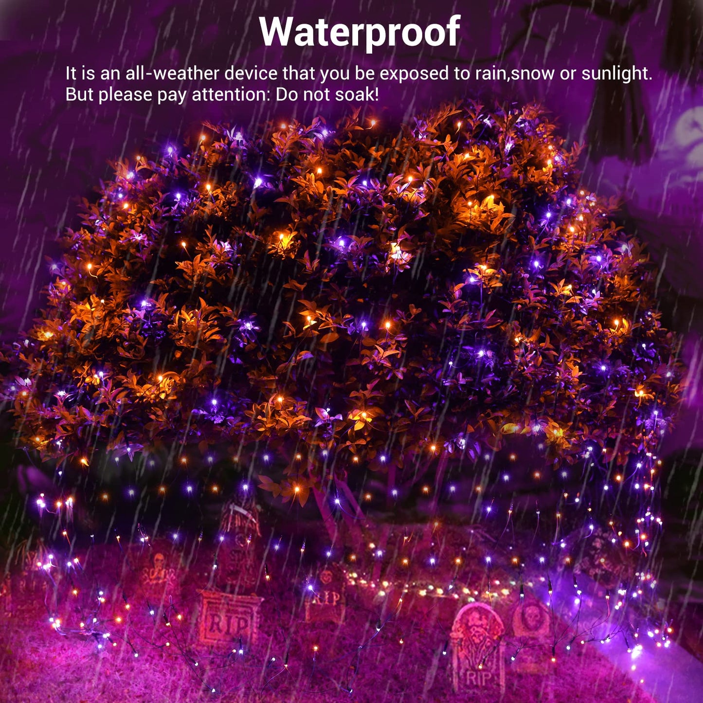 Joomer 12ft x 5ft 360LED Orange Purple Halloween Net Lights Outdoor Mesh lights, 8 Modes Timer Connectable Waterproof Bush Light Mesh Netting Light for Halloween Outdoor Decorations (Green Wire)