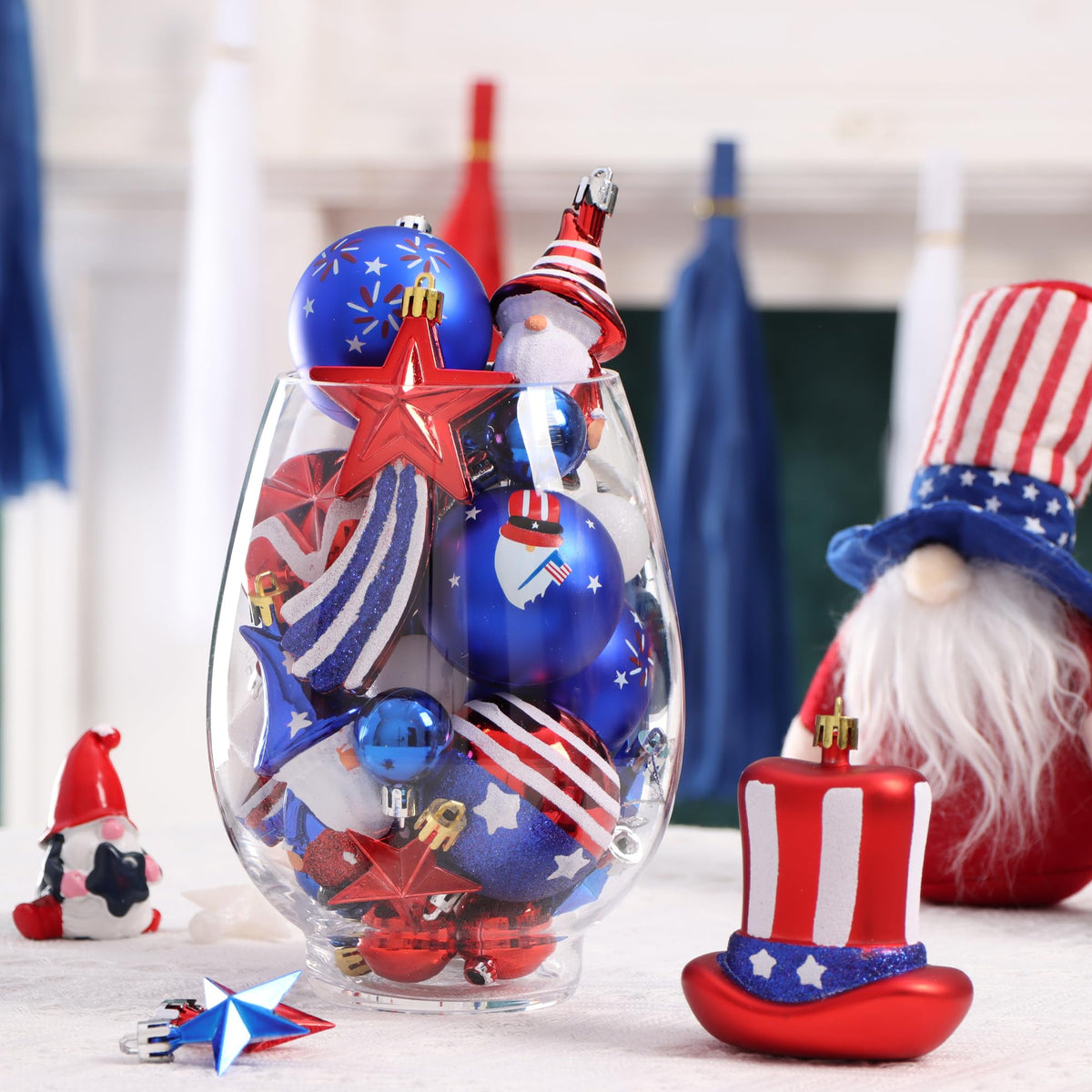 4th of July Tree Decorations, 41PCS Patriotic Decor for Tree, Independence Day Decorations, Red White and Blue Ornaments, USA 250th Anniversary Decorations (4th of July)