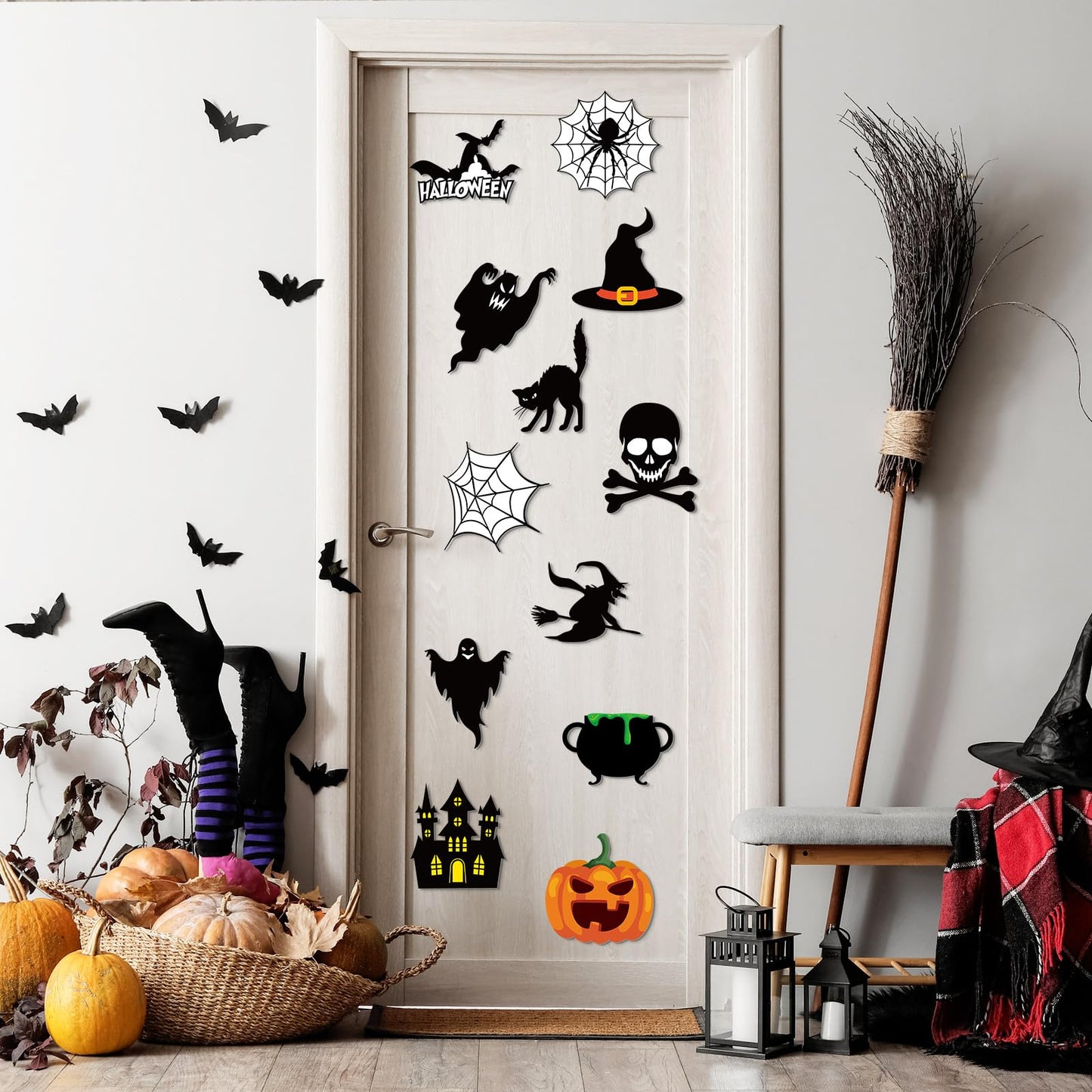 Dinifee 60 Pcs Halloween Cutouts Paper Bulletin Board Cutouts Decorations Ghosts Pumpkin Skull Shaped Die Cut Wall Decor for DIY Craft Halloween Party School Classroom Bulletin Board Decorations
