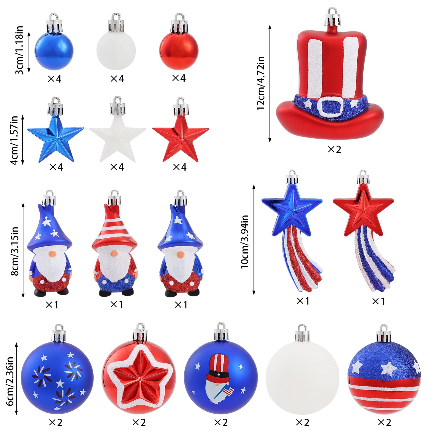 4th of July Tree Decorations, 41PCS Patriotic Decor for Tree, Independence Day Decorations, Red White and Blue Ornaments, USA 250th Anniversary Decorations (4th of July)