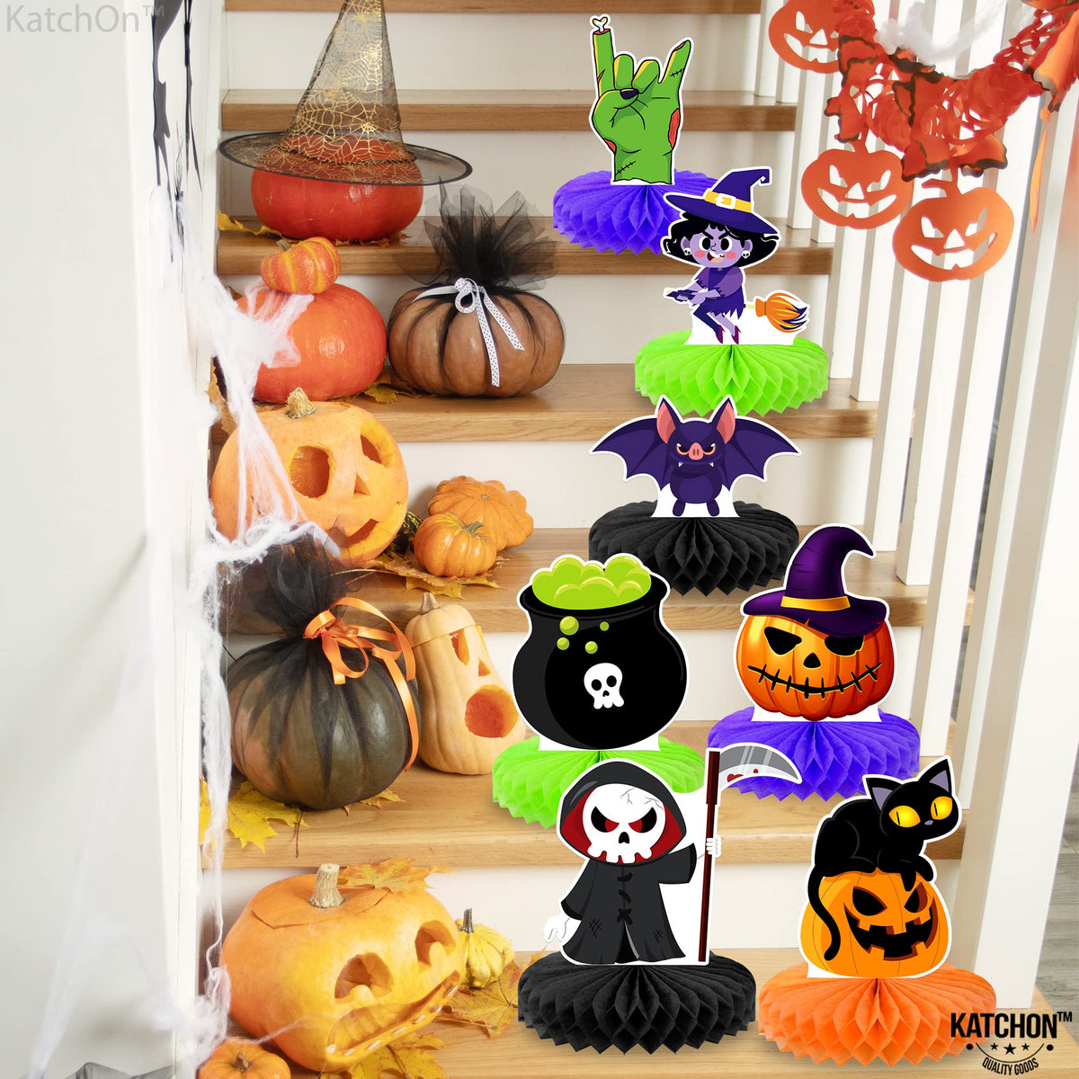 KatchOn, Halloween Honeycomb Centerpieces - Pack of 9 | Halloween Party Table Decorations | Halloween Party Table Centerpieces for Kids Halloween Birthday Party Decorations | Halloween Table Décor