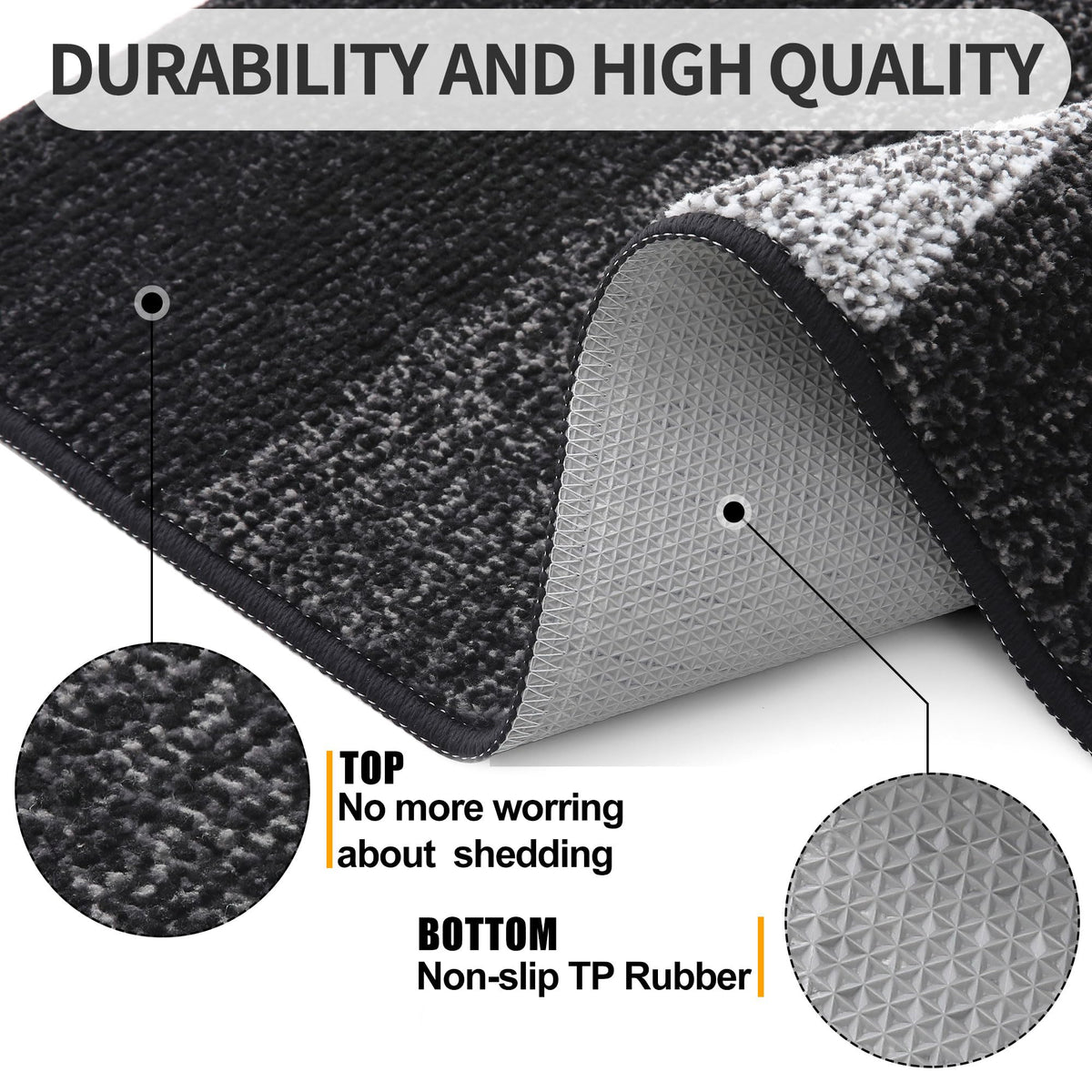 Kitinjoy Indoor Outdoor Door Mat, 32x20 Non-Slip Absorbent Dirt Trapper, Low-Profile Washable Inside Entrance Front Floor Mat, Sturdy Soft Entry Doormats for Entryway, Black