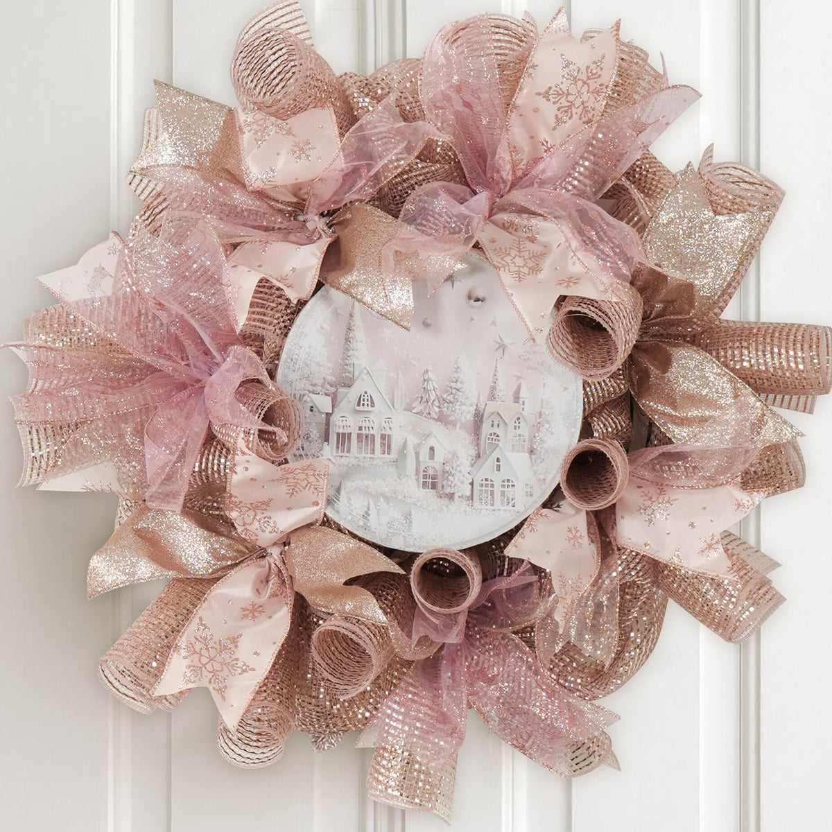 HUIHUANG Rose Gold Mesh Ribbon for Christmas Tree 10 inch Wide Easy Pull Deco Mesh Rose Gold Decorative Mesh Ribbon for Christmas, Garlands, Wreath Supplies, Floral Arrangements, Large Bows-10 Yards