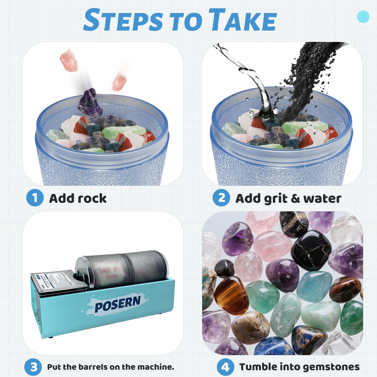 6LBS Rock Tumbler with Double Transparent Drums Great for Seperate Tumbling and Polishing Tasks Comes with Rough Rocks, Grits and Tools
