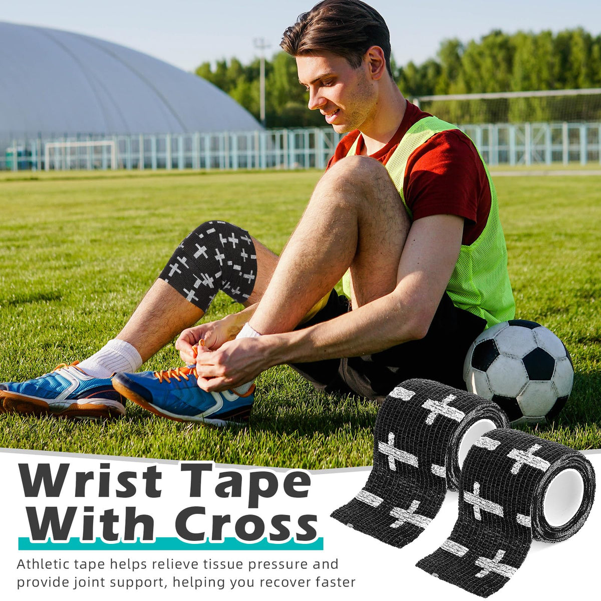 TrelaCo 2 Pcs Cross Tape Christian Athletic Tape 2IN X 15FT Elastic Wrist Wrap for Baseball Soccer Football Gymnastic Non Woven Jesus Self Adhesive Bandage Sport Bandage Wrap for Wrist, Feet (Black)