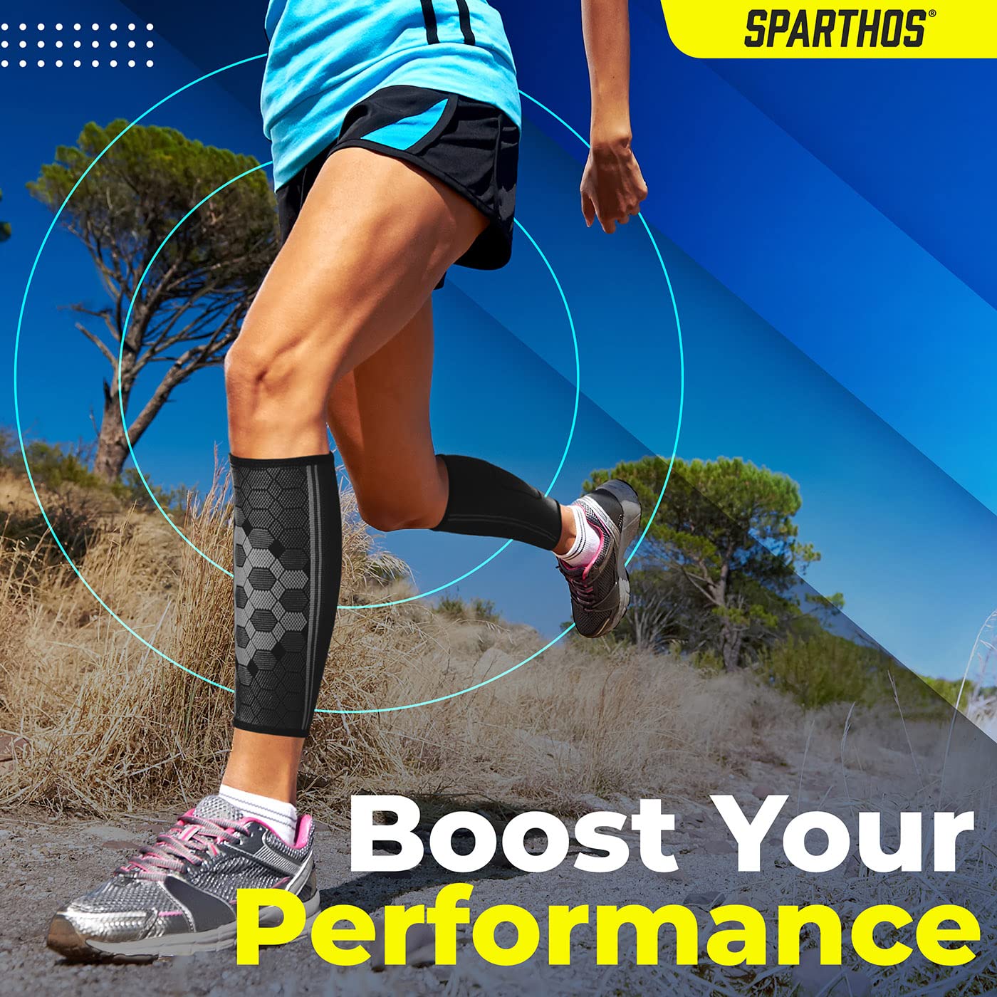 Sparthos Calf Compression Sleeves (Pair) – Leg Compression Socks for Men and Women – Shin Splint Calf Pain Relief Air Travel Flight Nurses Maternity Basketball Football Soccer (Black-XL)