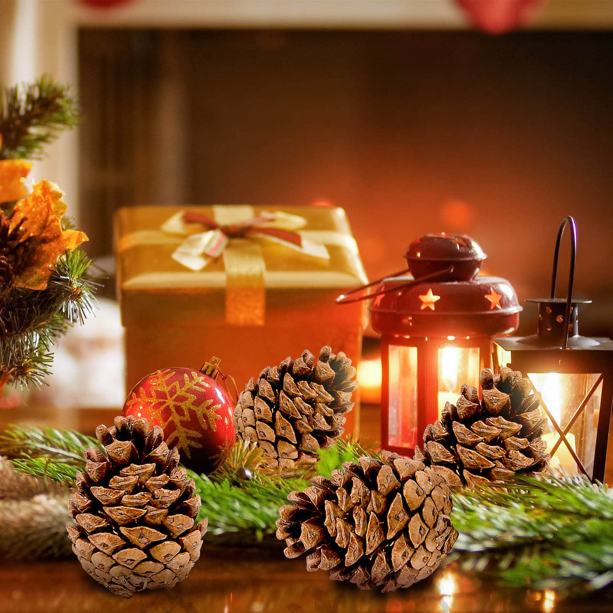 24PCS Christmas Natural Pine Cones,Rustic Pinecones with String for Crafts & Decorating Winter Xmax Holidays Vase and Table Bowl Fillers(Dia. 1.57-1.96 Inches)