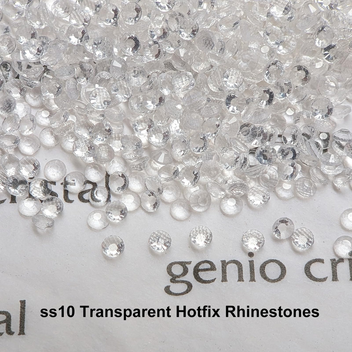 Genio Cristal SS10 Transparent Ultra Hotfix Rhinestones with Blank Rhinestone Sheet & Transfer Tape – 3600pcs – Machine Washable DIY Heat Press Kit