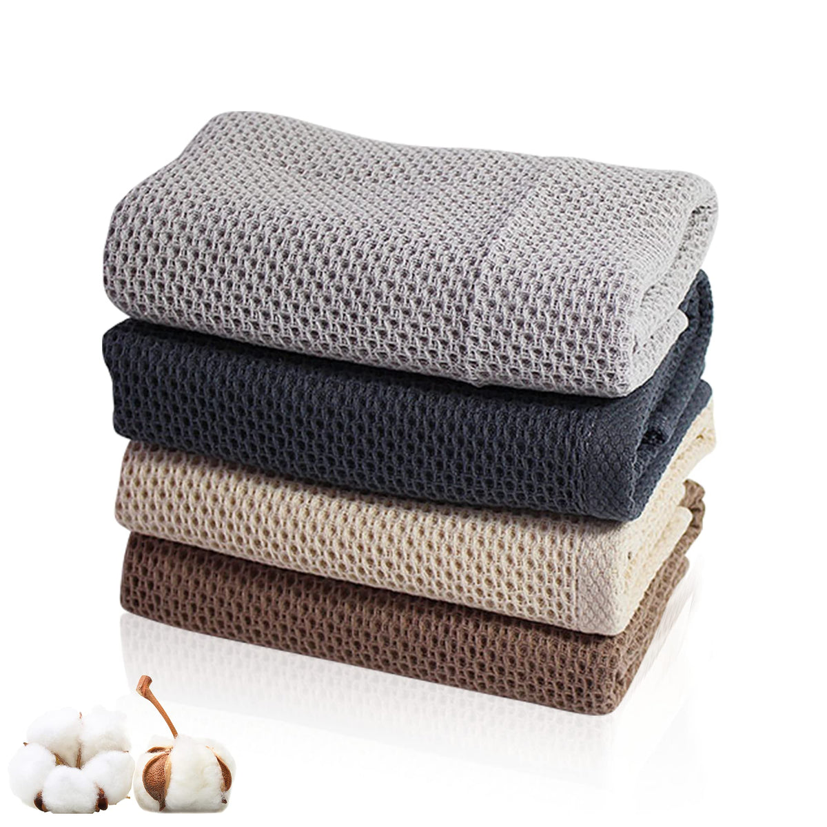 LXMOJITU 4Pack Cotton Gym Towels (13.7" x 27.5"), Yoga Sports Towel with Cool Waffle Pattern, Soft Breathable Absorbent for Neck, Face, Gym, Running, Workout, Kitchen