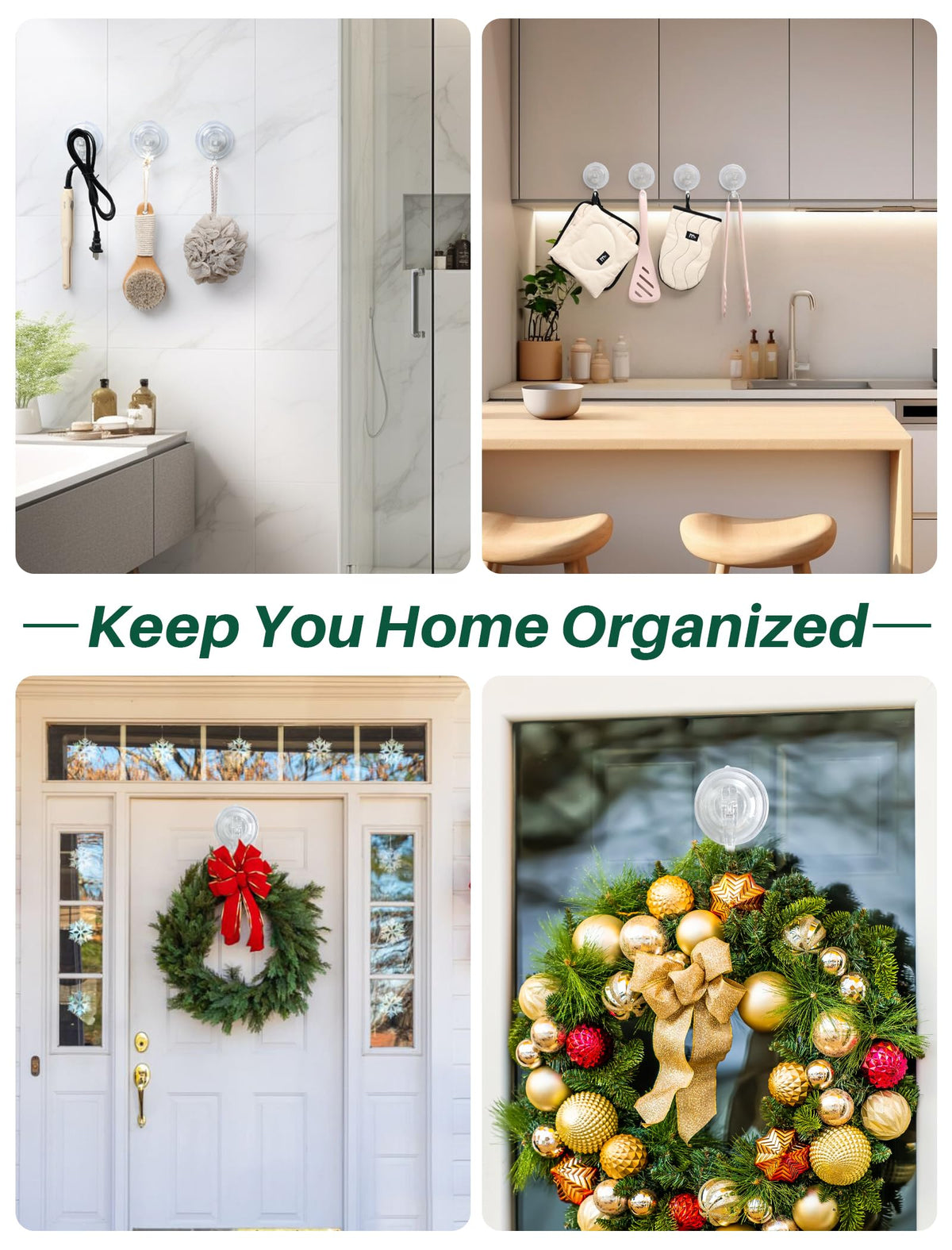 AENTGIU 10 Pack Clear Suction Cup Wreath Hanger, Heavy Duty Shower Suction Cup Hooks with Adhesive Suction Tab, Removable Strong Front Door Hooks for Hanging Wreath Ideal for Glass, Windows, Doors