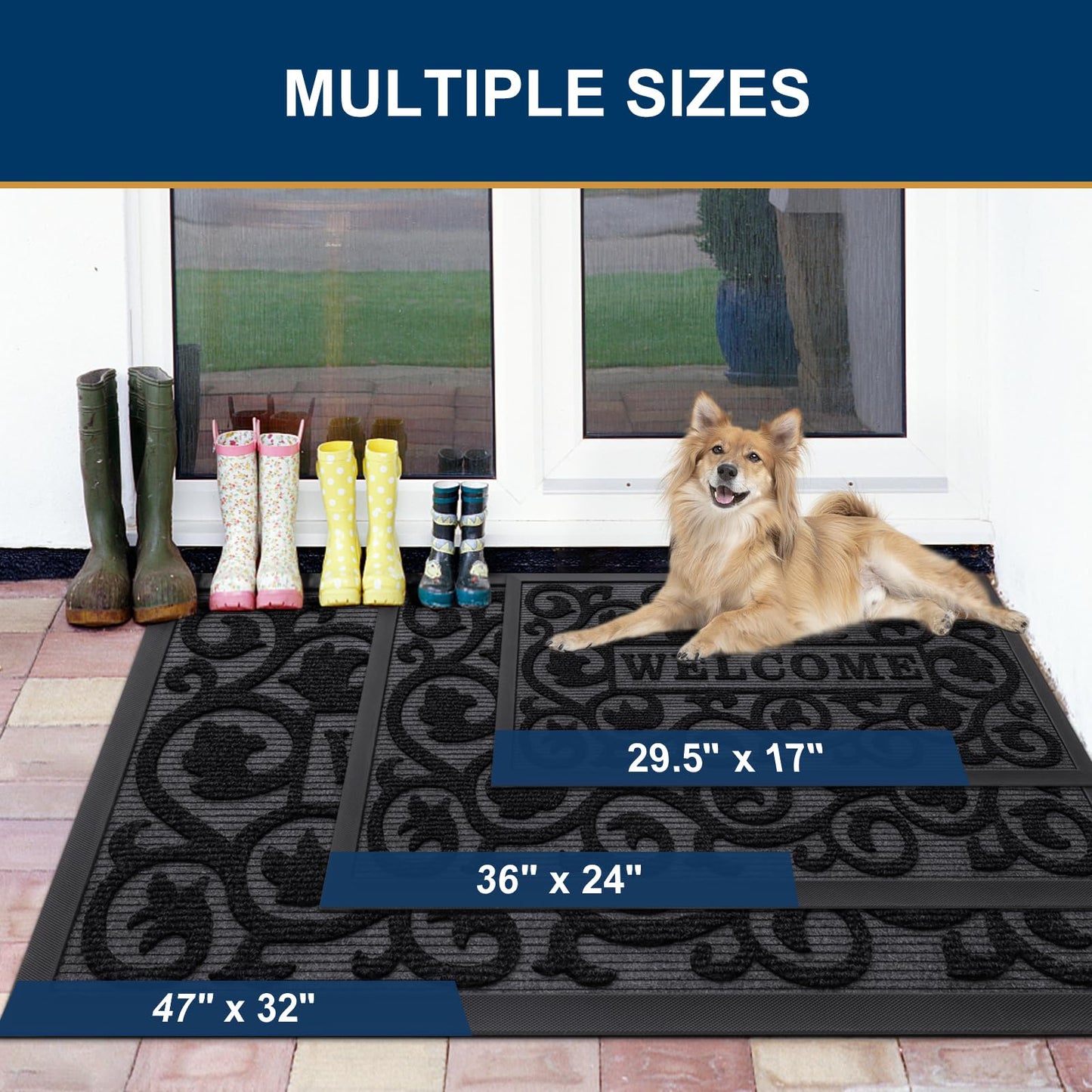Smiry Welcome Door Mat Outside Entrance, Heavy Duty Trap Dirt and Moisture Easy Clean Low Profile Patio Porch Indoor Outdoor Front Doormat for Entry, 29.5x17 Inch, Black