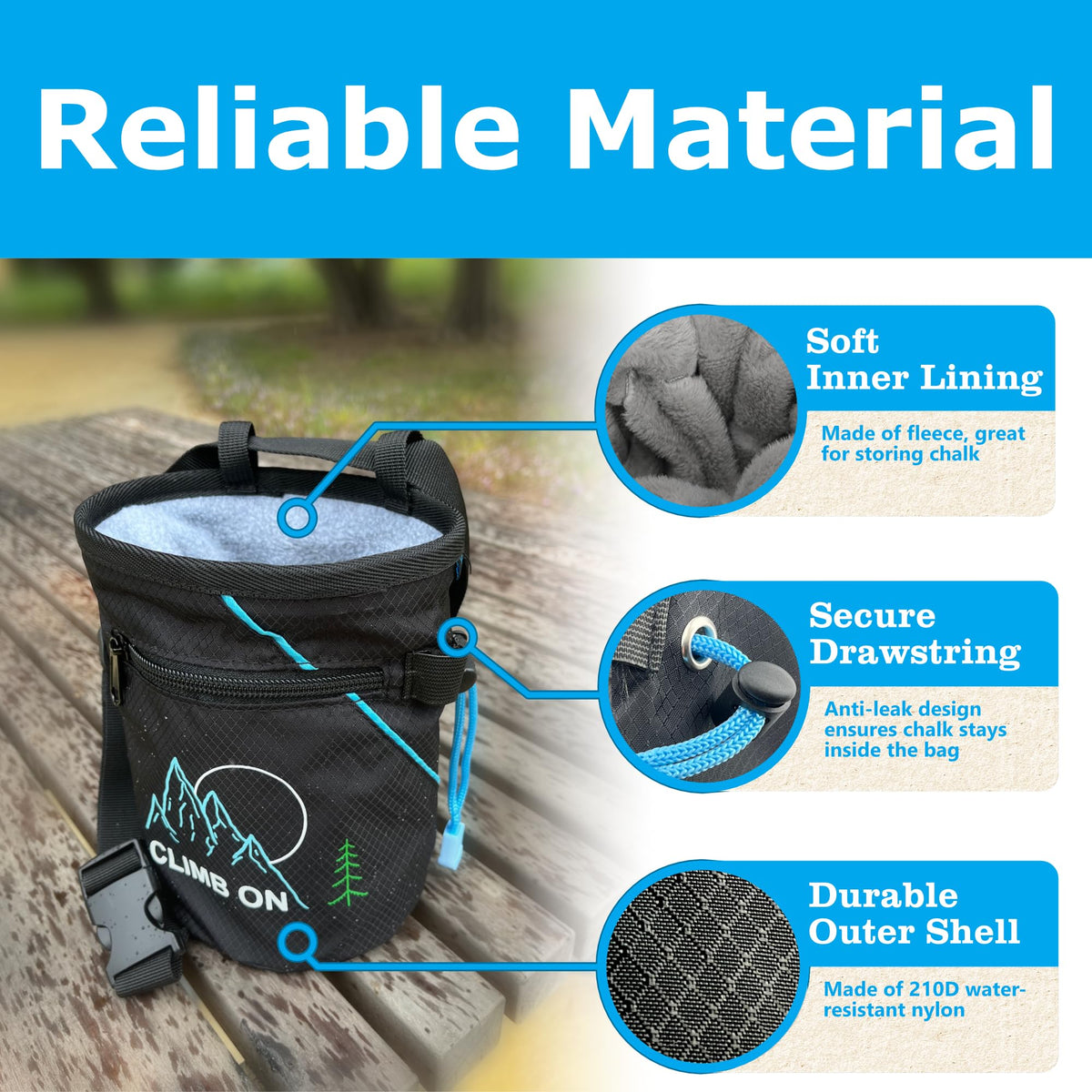 Chalk Bag + Chalk Ball for Rock Climbing, Bouldering, Top Rope | Climb On (Bag + Refillable Ball)