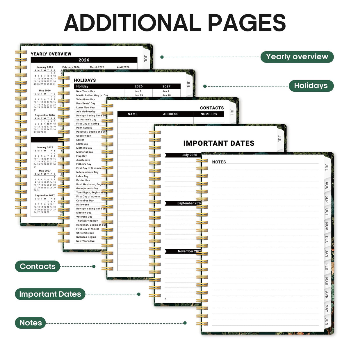 Planner 2026-2027, Academic Year Weekly and Monthly Calender Planner, from Jul 2026 - Jun 2027, Spiral Bound School Planning Book, Perfect for Teacher, Student, Women & Men, A4 (8.5" x 11"), Enchanted Grove