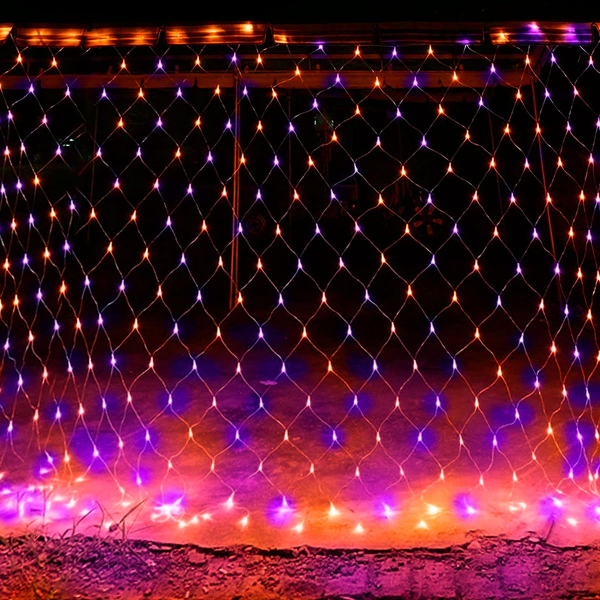 TW SHINE Halloween 200 LED Net Lights, 9.8 FT x 6.6 FT Connectable Waterproof Decorations Clear Wire with 8 Modes for Outdoor Garden Holiday Party (Purple & Orange)