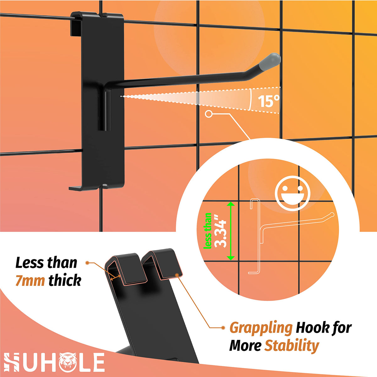 HUHOLE 50 Pack Gridwall Hooks 2 Inch – Black Metal Display Hangers for Wire Grid Panel – Heavy Duty Retail Store Fixtures, Garage Organizer, Craft Fair & Jewelry Rack (20lbs Capacity)