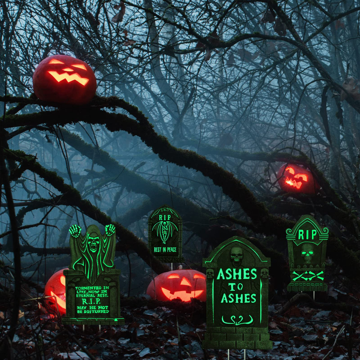 6 Pieces Halloween Decorations Yard Signs Stakes Fluorescence Warning Signs Props Outdoor Decor Scary Creepy Theme Garden Signs for Haunted House Outside Garden Lawn Yard (Novelty Style)