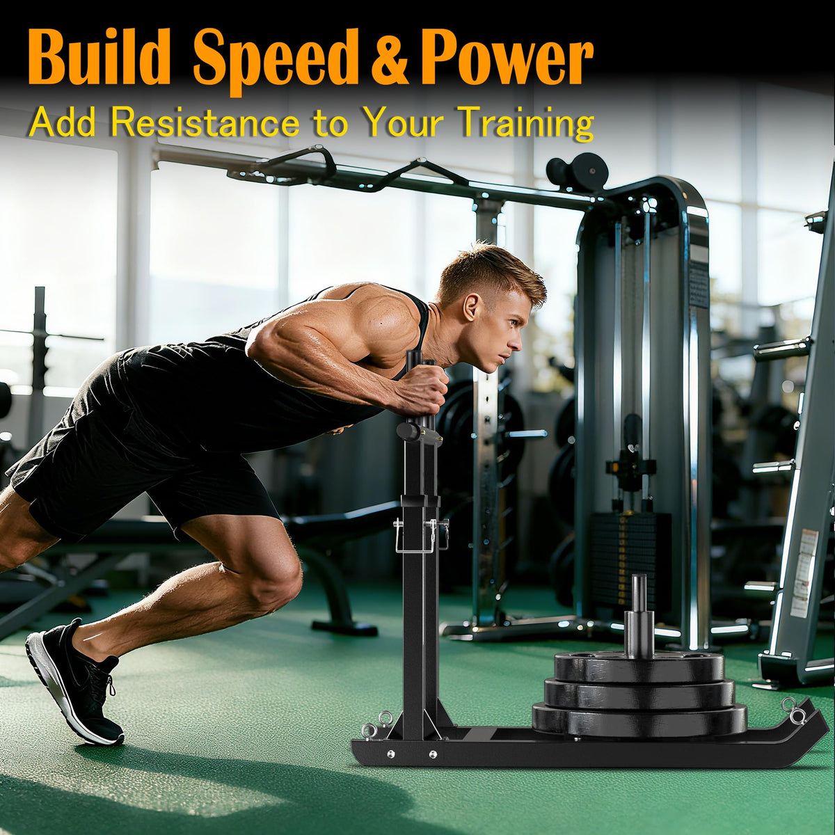 GanFindX Adjustable Weight Sled with Straight Handlebar for Push & Pull Training, Heavy Duty Fitness Sled with 5 Height Levels, Strength Speed Trainer, Fits 1"&2" Plates