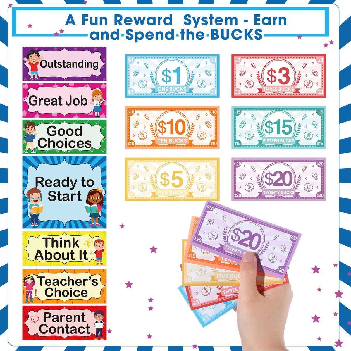 Pasimy 59 Pcs Student Behavior Clip Chart for Classroom Management Kids Track Reward Incentive Behavior Pocket Chart Boho Bulletin Board Teacher Supplies for School Office(Bright)