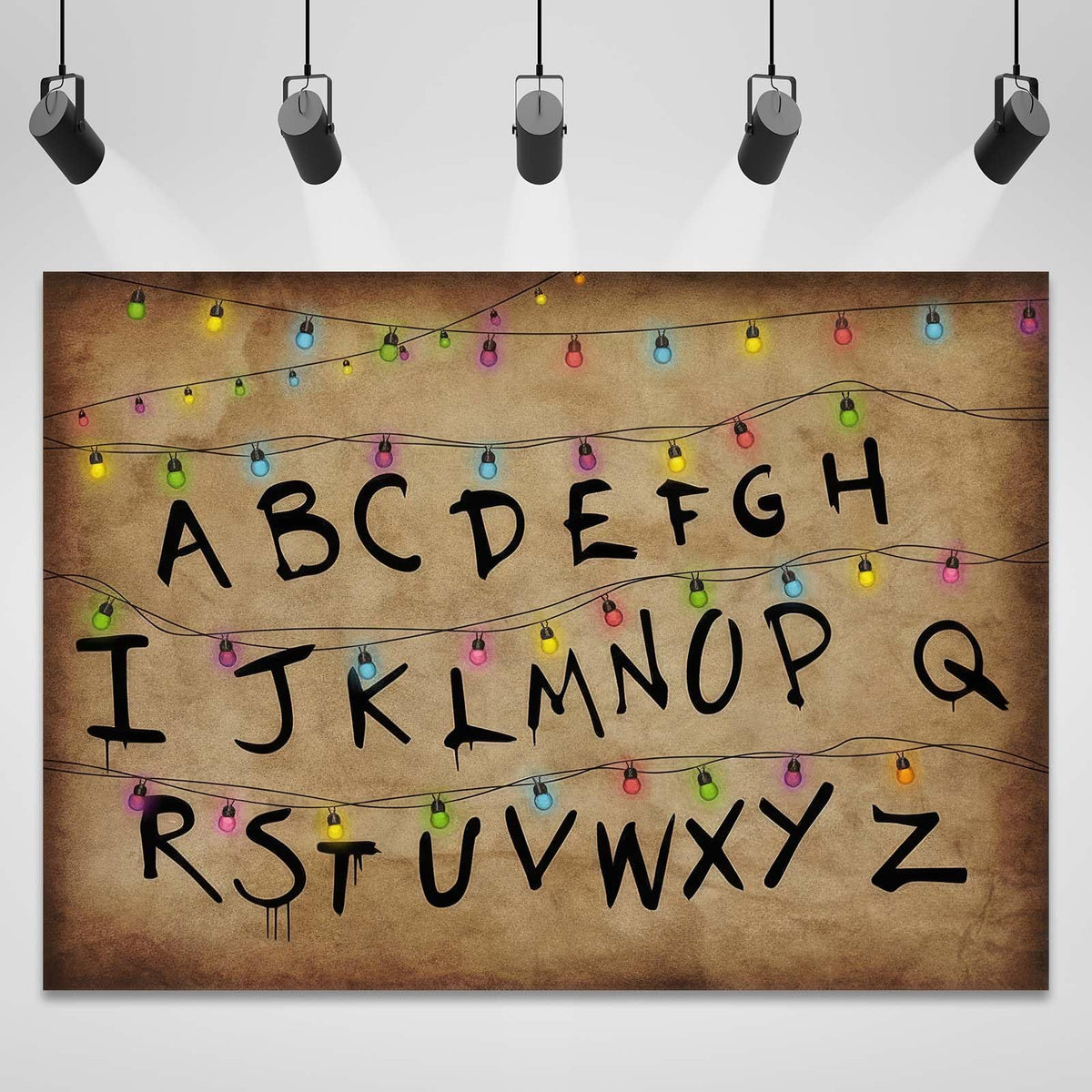 Colourful Light String Rustic Alphabet Backdrop for Halloween Birthday Party Decor Cake Table Banner Photo Booth Props Supplies 7x5FT